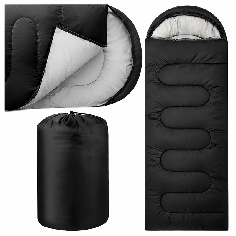 Sleeping Bag 210x70 Cm Warm Hood Cover Black