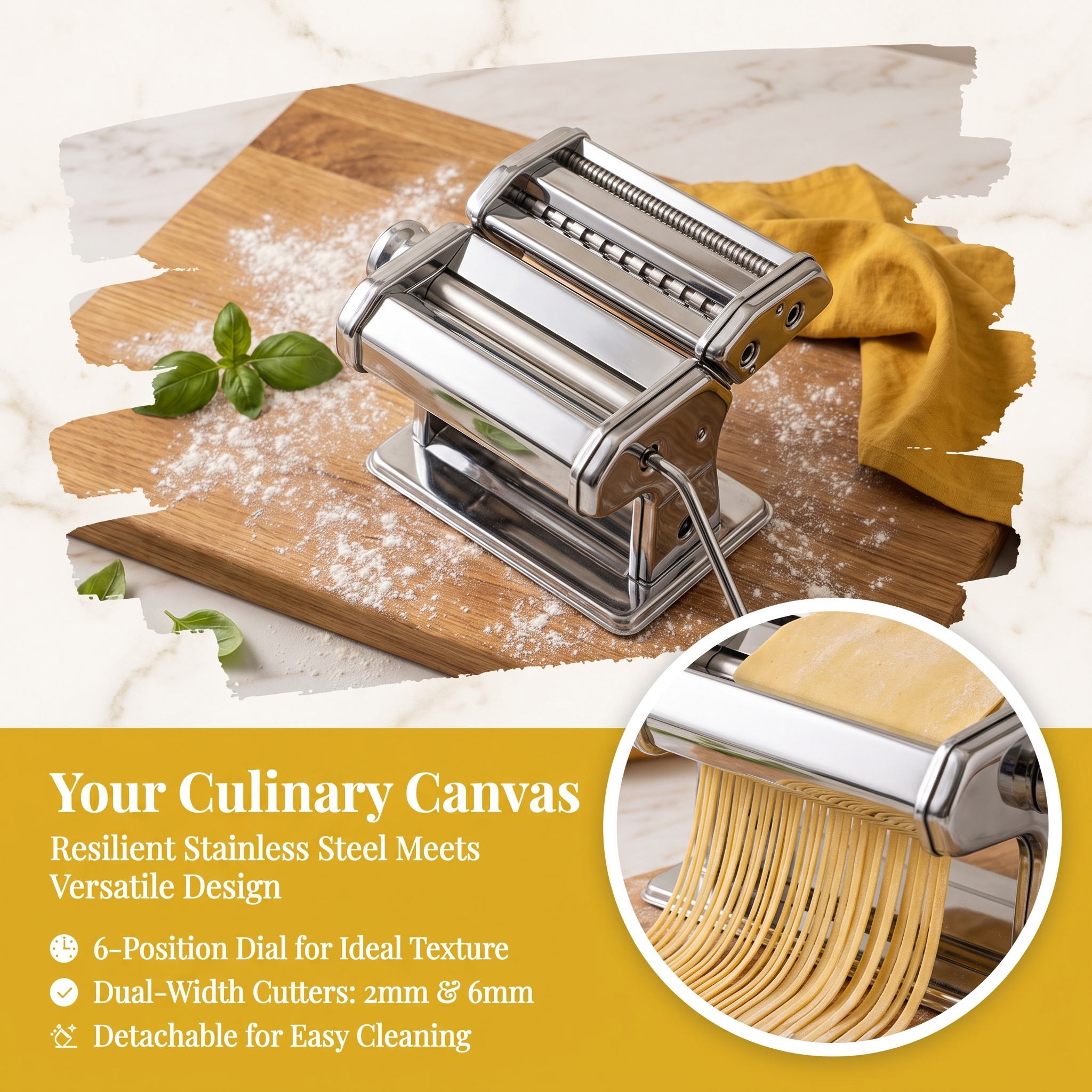 TEMU 2-in-1 Stainless Steel Pasta Maker With Dual-width Roller – 6 Adjustable Thickness Settings & 2 Interchangeable Cutting For Spaghetti, , Lasagne