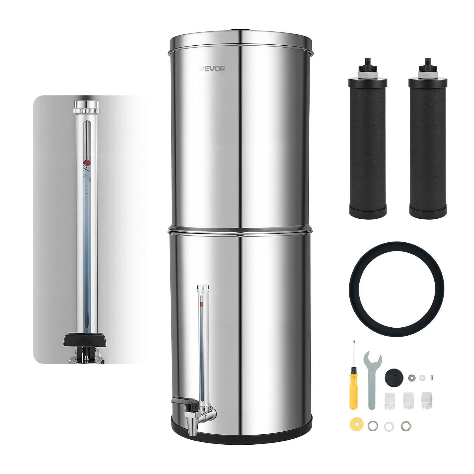 TEMU VEVOR Système de filtration d'eau à gravité, 12,3 L Système de filtration d'eau de comptoir en acier inoxydable 304, Réduit le plomb et jusqu'à
