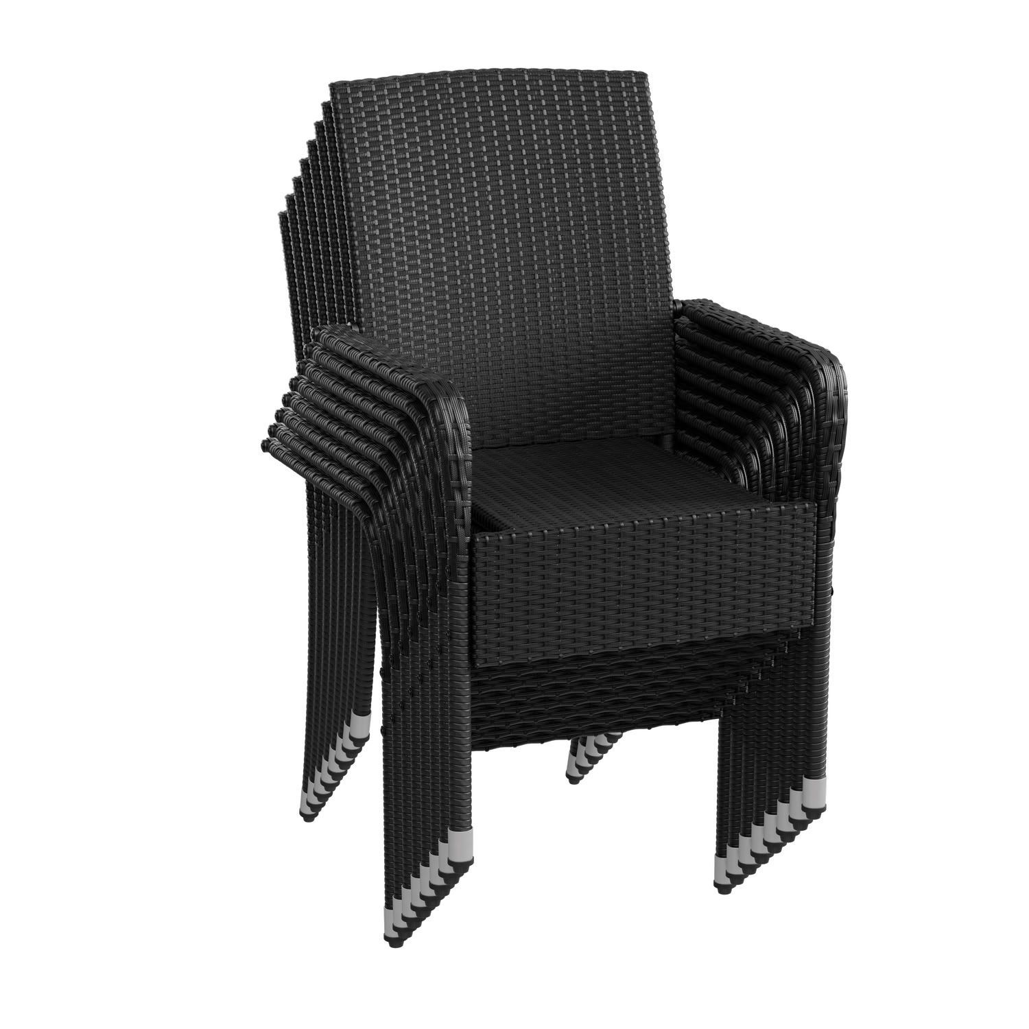 Image of Polyrattan Garden Chairs Set With Armrests & Backrest 4 Stackable Chairs Rattan Chair Garden Stackable Chair