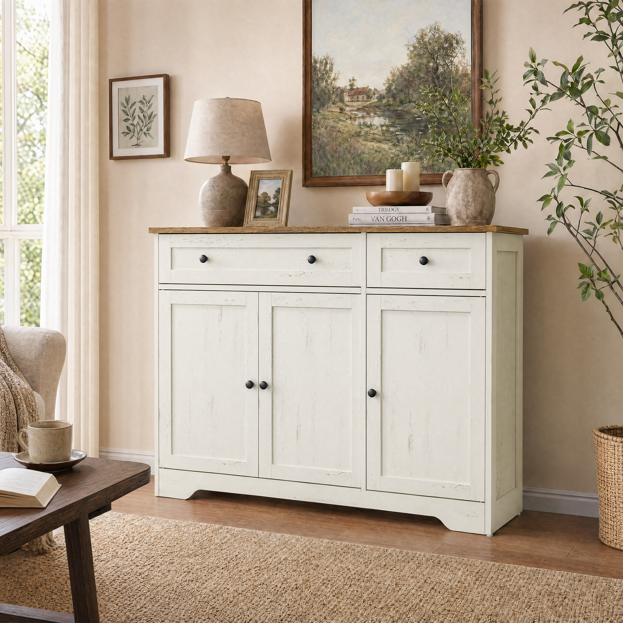 Kitchen Cabinet In Traditional Style With 2 Drawers And 3 Doors 106.8 X 40 X 80 Cm White