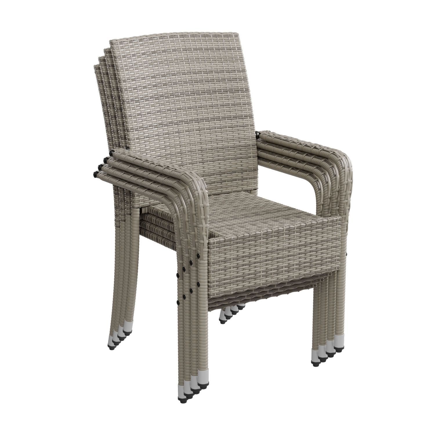 Polyrattan Garden Chairs Set With Armrests & Backrest 4 Stackable Chairs Rattan Chair Garden Stackable Chair