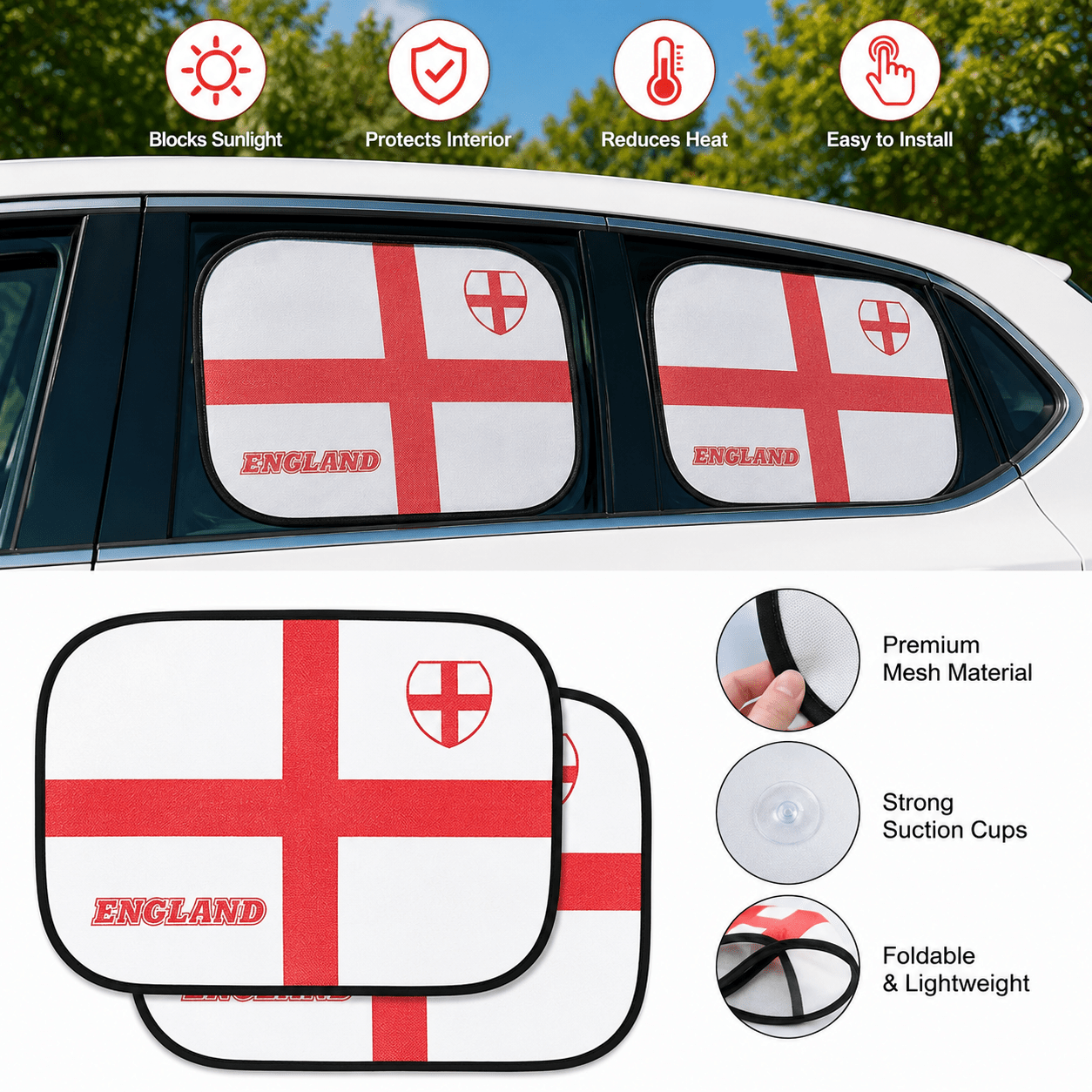 TEMU England Car Sunshade Set, 44 × 36 Cm, Foldable Side Window Sun Shades For Cars, Uv & Protection, Pack Of 2