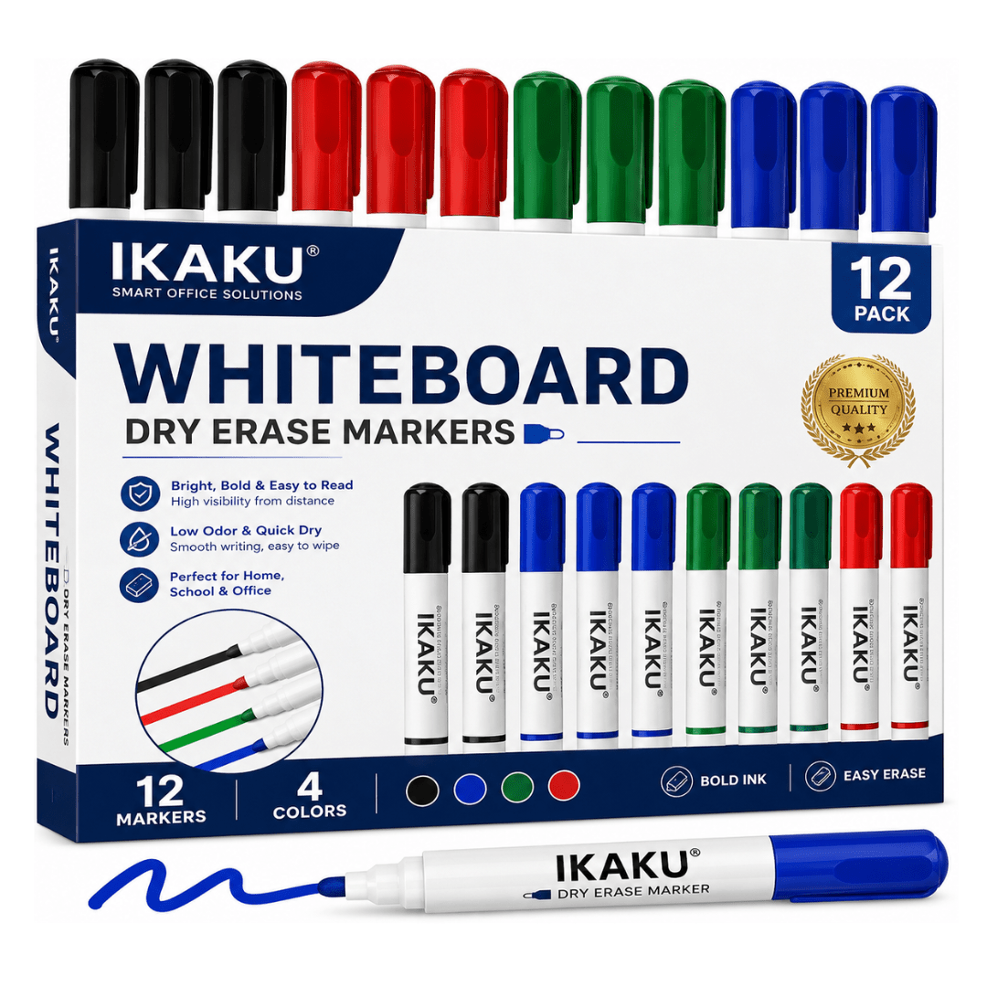 TEMU 12 Pack Whiteboard Markers Tip Dry Erase Pens 4 Assorted Colours Low Odour For School Office Classroom