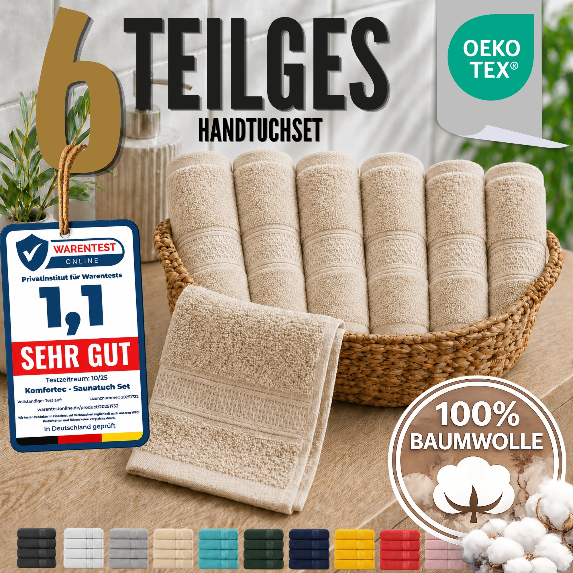 Image of 6pcs Set Of Guest Towels 30x50 Cm Made Of 100%– 500 G/m², Soft, Absorbent, Quick-drying, Skin-friendly, , For Bathroom & Guest Toilet