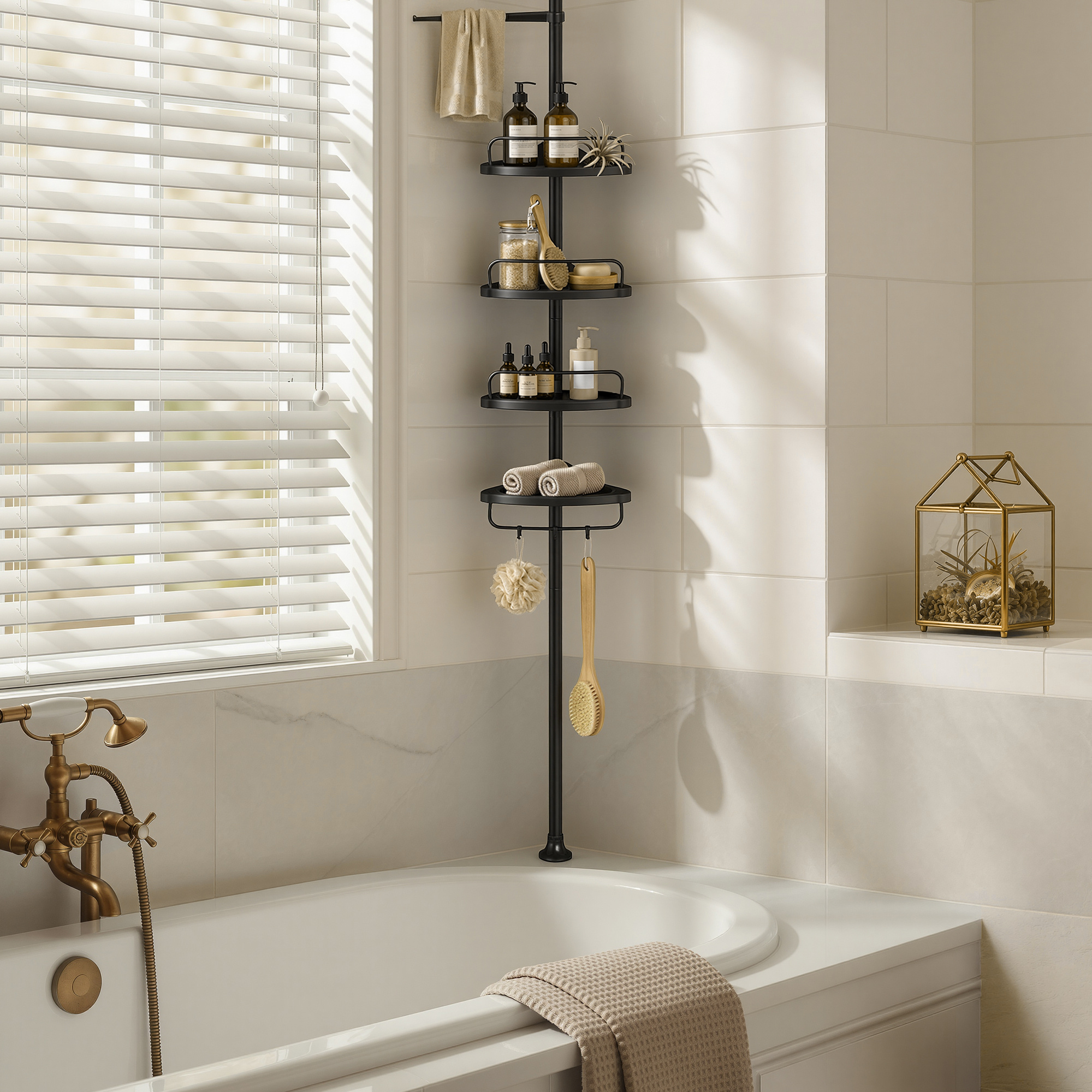 TEMU Étagère de Douche Réglable en Hauteur, 4 Niveaux, Hauteur 85 à 305 cm, Rangement de Salle de Bain