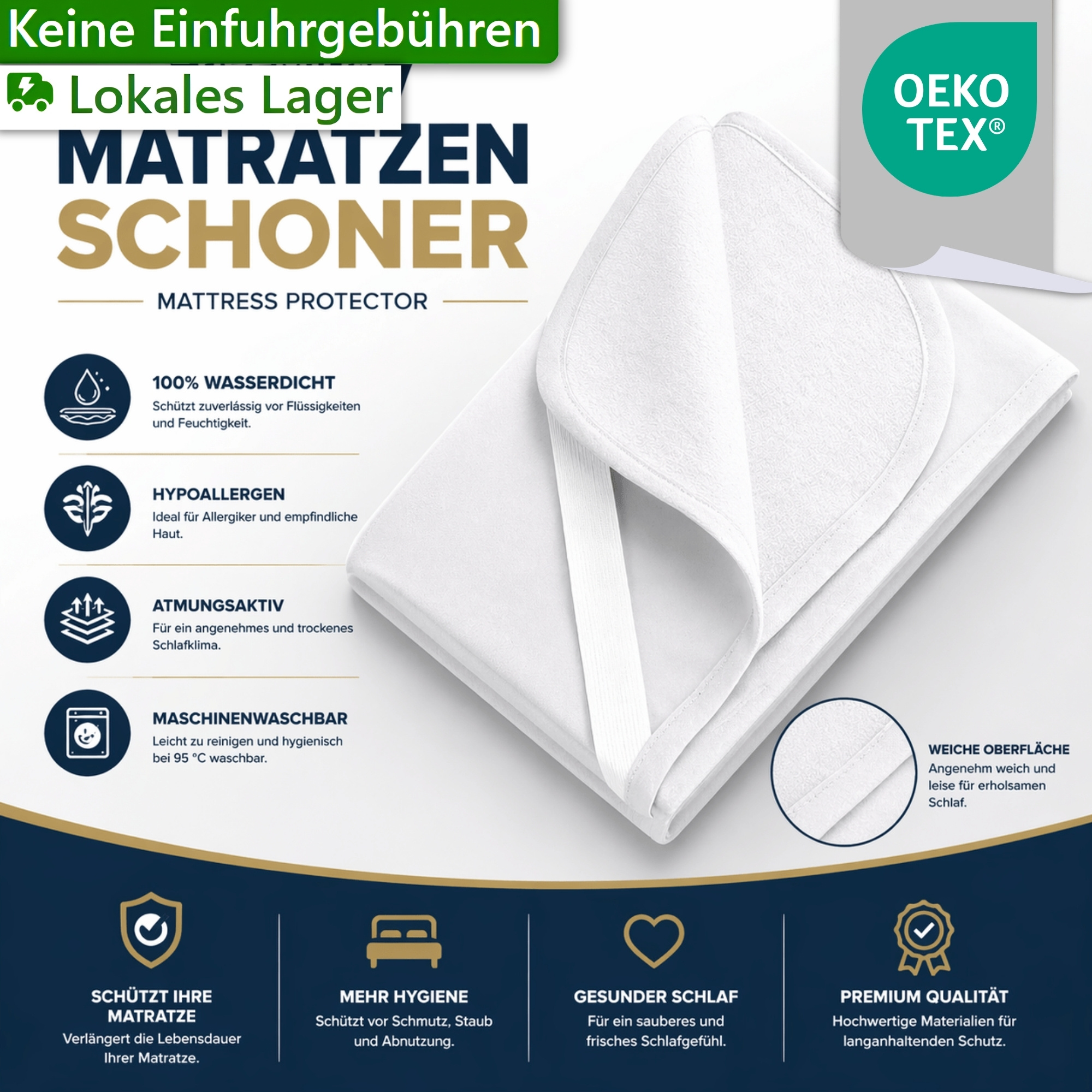 Waterproof Mattress Protector 100% Breathable, Noise-free & Washable, Incontinence Pad White