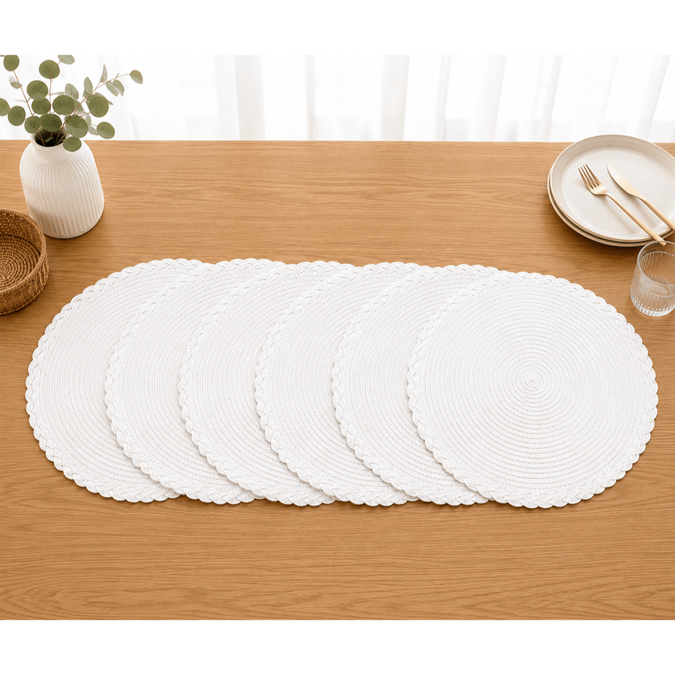 Image of Table Mats, Set Of 6, White With , 38 Cm – Classic Table Mats For Everyday Use, Enhance Your . Heat-resistant, Water-repellent, Washable
