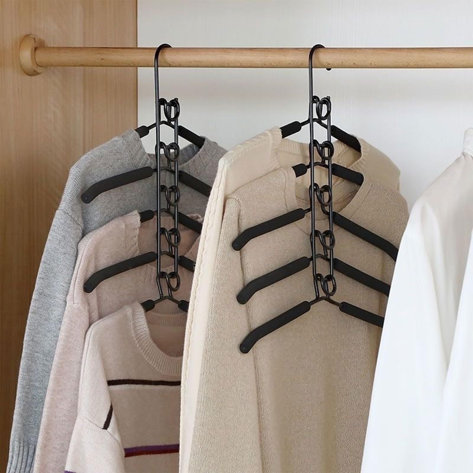 Image of 2pcs 5-tier Space Magic Clothes Hangers, Non-slip Metal Multi-functional Hanger With Wide Shoulder Design, Space Saver Garment Organizer For Adult Jacket, Suit, Blazer, Sweater, Dress, Shirt, Pants