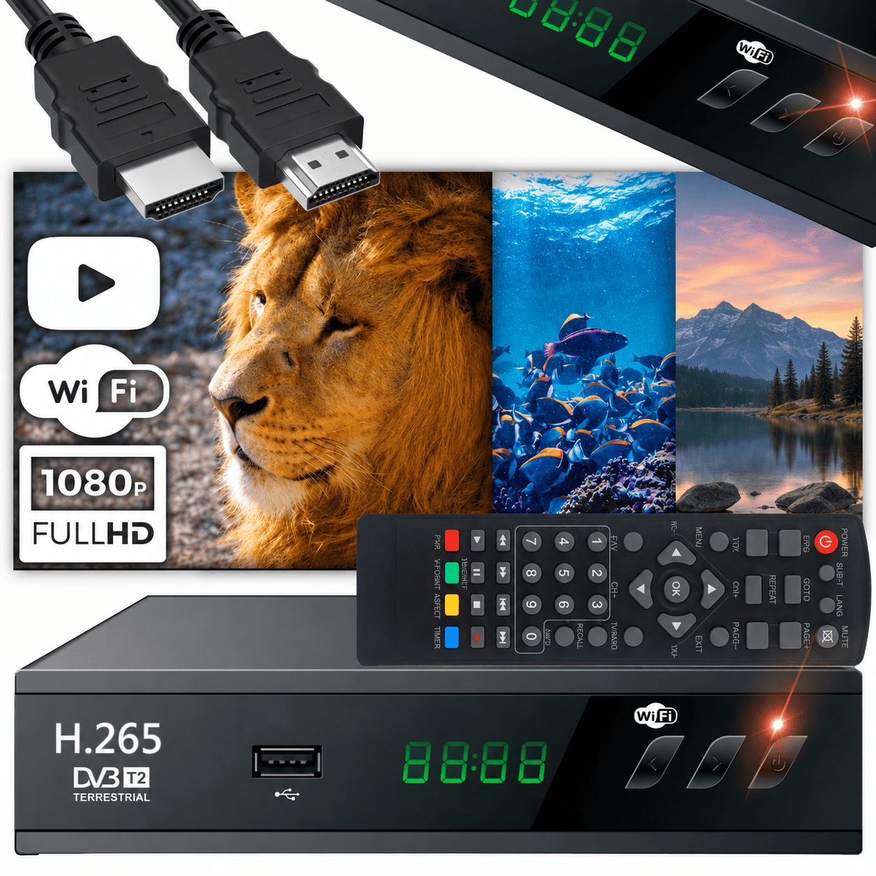 Decoder Tuner For Ground Tv Usb 5v Full Hd Dvb-t2 Antenna Pilot + Cable