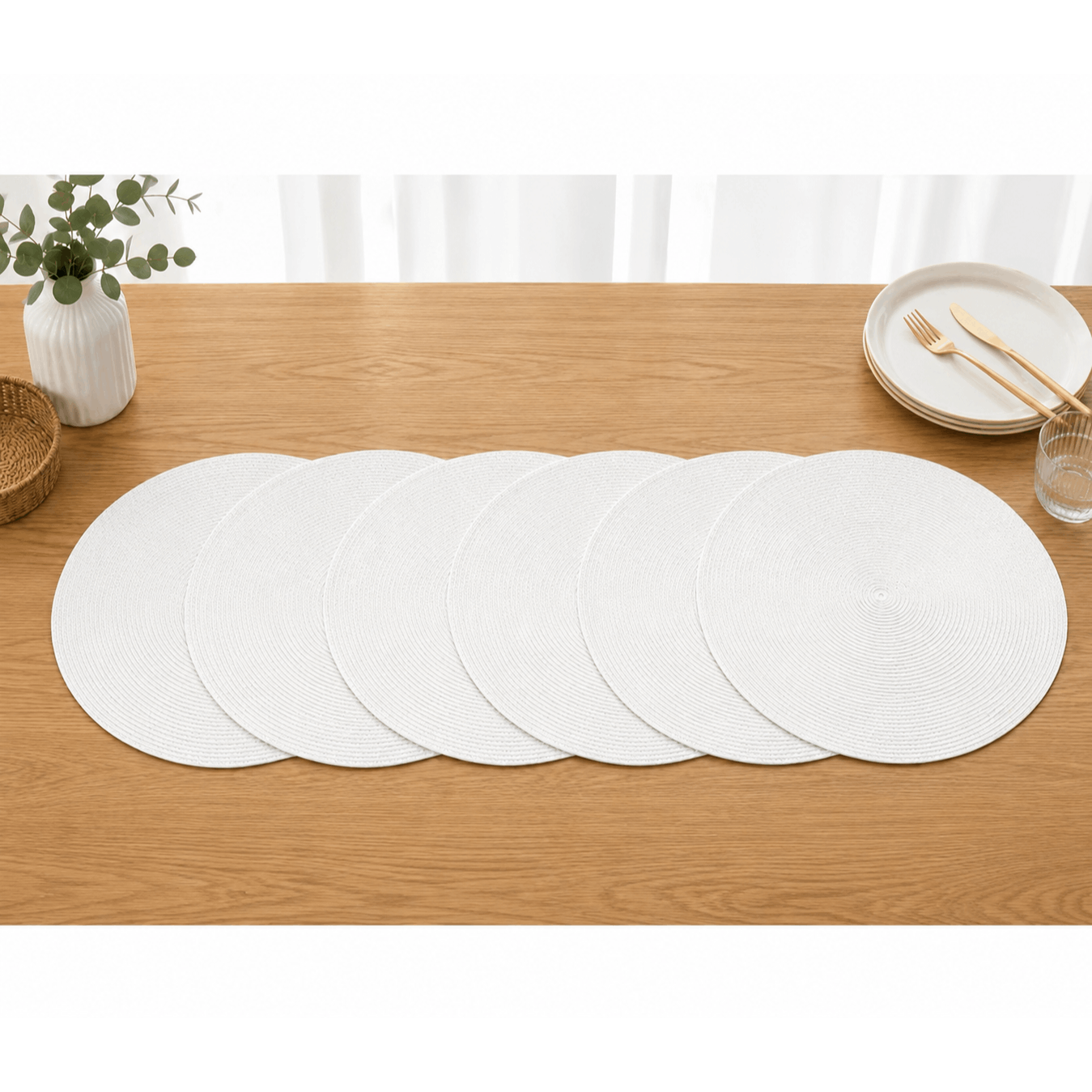 Round Table Sets 6pcs White, 38 Cm - Classic Table Sets For Everyday Use, Enhance The . Heat-resistant, Water-repellent, Dishwasher-safe.