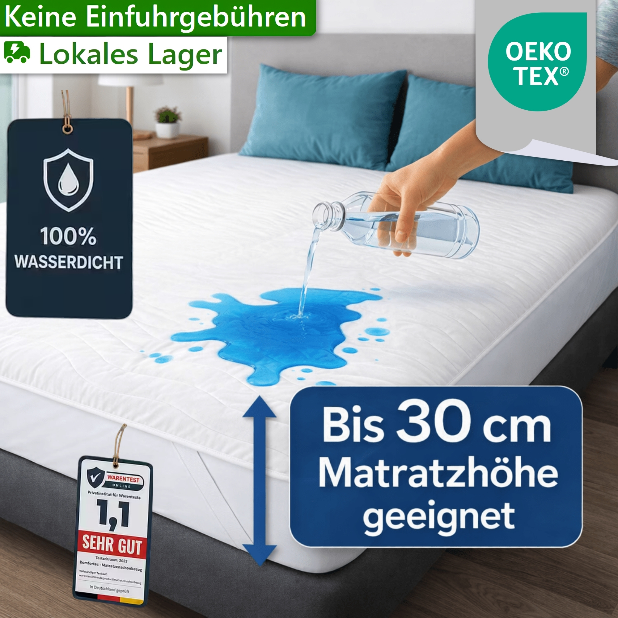 1 Pc. Quilted Waterproof Mattress Protector | , Stain & Wrinkle Resistant, Breathable, Noise-free, -tex Certified, Incontinence Pad For Box Spring Beds