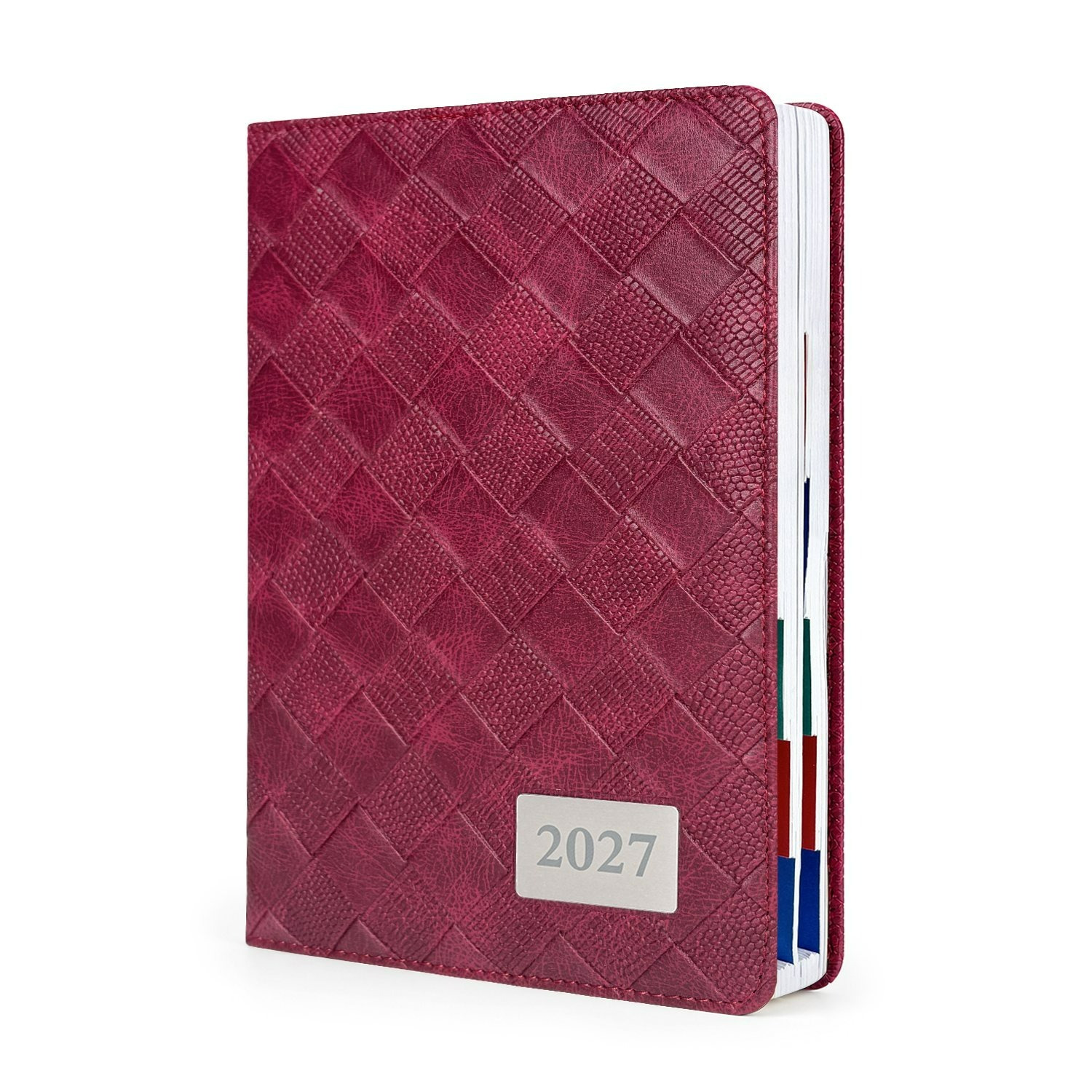 TEMU HW CASA Agenda 2027 A5 con 6 Lingue, Taccuino con Elastico e Portapenna, Planner Giornaliero in Pelle Intrecciata Impermeabile, con Segnalibri e