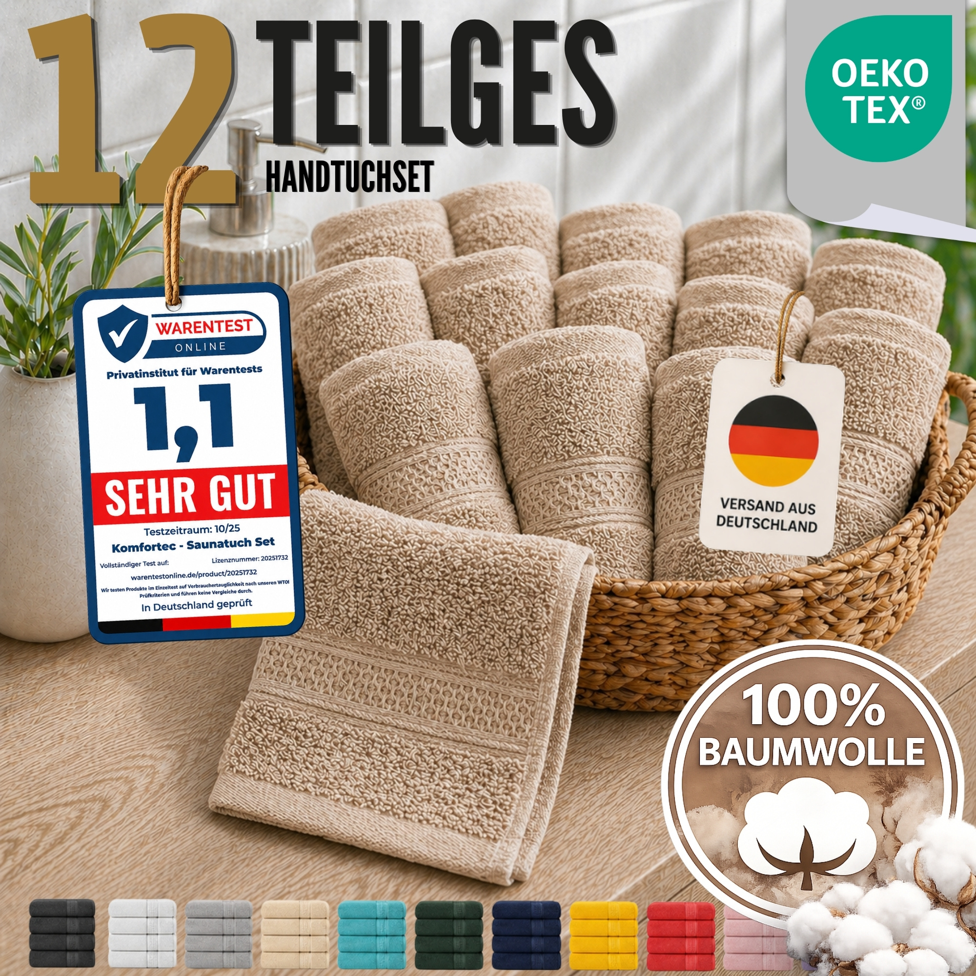 Image of 12pcs Set Of Guest Towels 30x50 Cm Made Of 100%- 500 G/m², Soft, Absorbent, Quick-drying, Skin-friendly, , For Bathroom & Guest Toilet