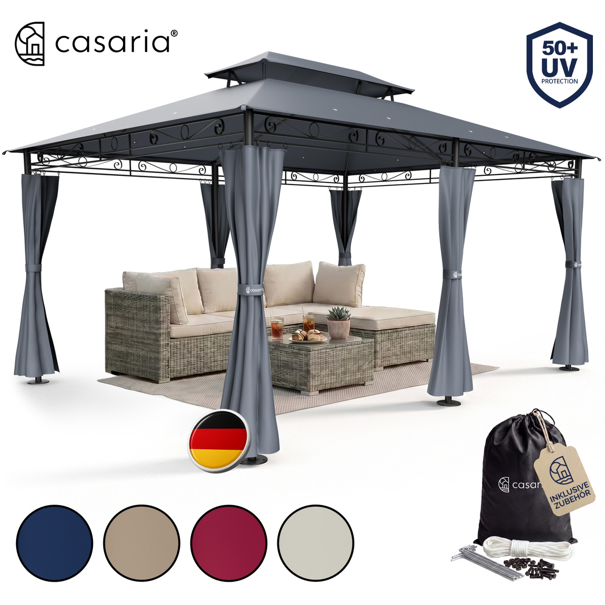 Casaria® 3x4m Metal Water-repellent Uv Protection 50+ With Side Parts Stable Garden