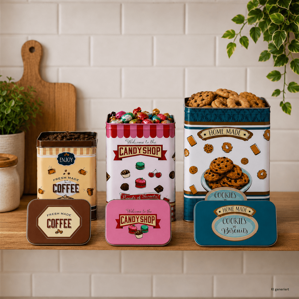 Image of 3-piece Set Of Tin Storage Containers, 3 Sizes With Coffee, Candy Shop, Decor For Coffee, Pastries, Sweets, And Snacks, Storage Boxes