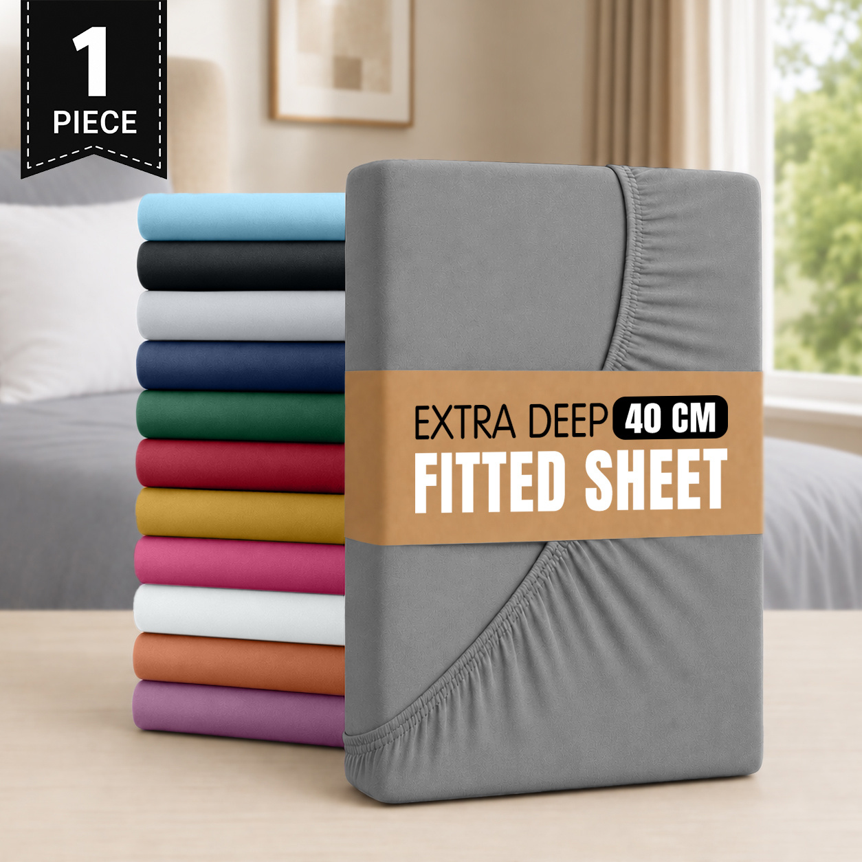 40cm extra deep pocket fitted sheet ultra   quality solid color sheet breathable durable elastic edges fade resistant machine washable room decor hotel bedding