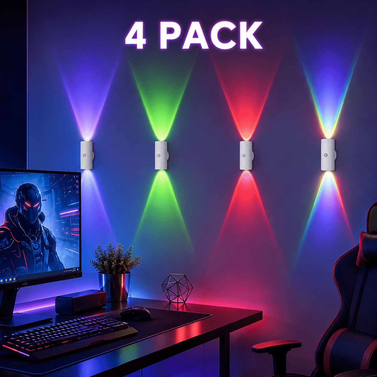White 8-pack/4-pack Led Wall Lights, 14 Colors, Rgb Lighting, Heads, With Motion Sensor, Dimmable, Magnetic Step Lights, Suitable For Nightstands, Desks, Wardrobes, And Bedside Areas