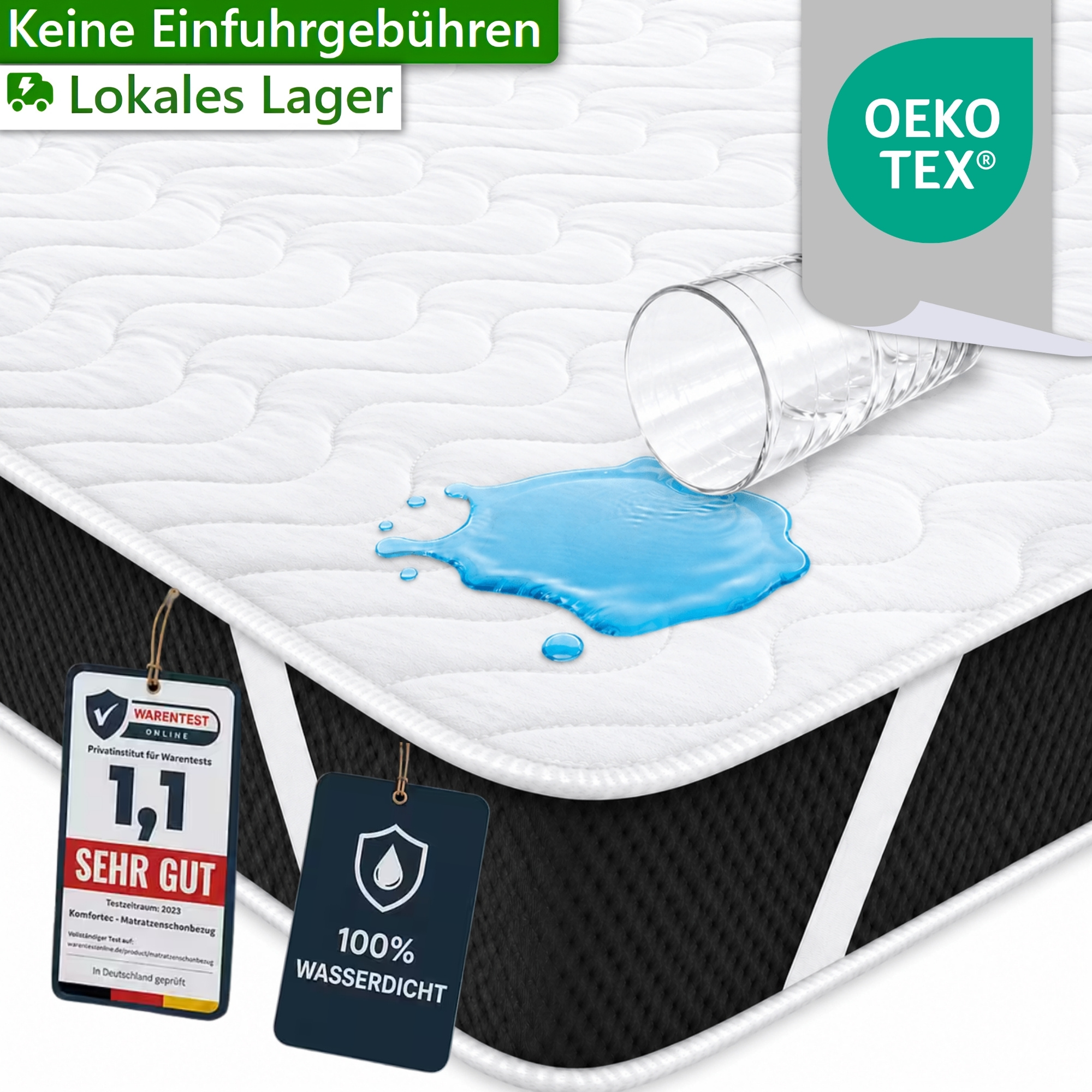 Waterproof Mattress Protector – Breathable, Quiet, , Mattress Topper For Box Spring Beds, Incontinence Pad With Corner Straps