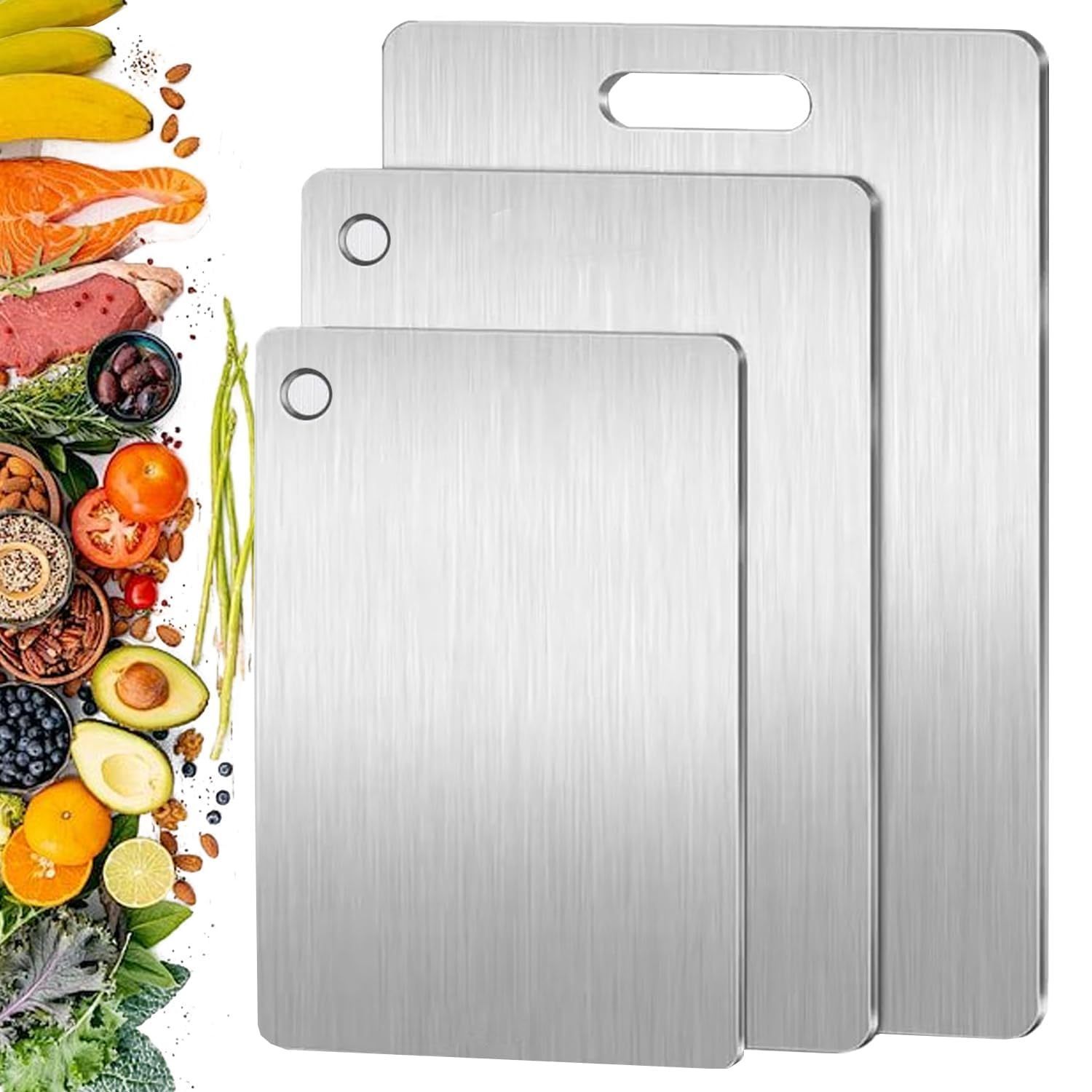 3pcs Stainless Steel Cutting Board Set:, Dishwasher Safe, Effortlessly Fruits, Veggies, Meat& Bread With Food-safe, Easy-