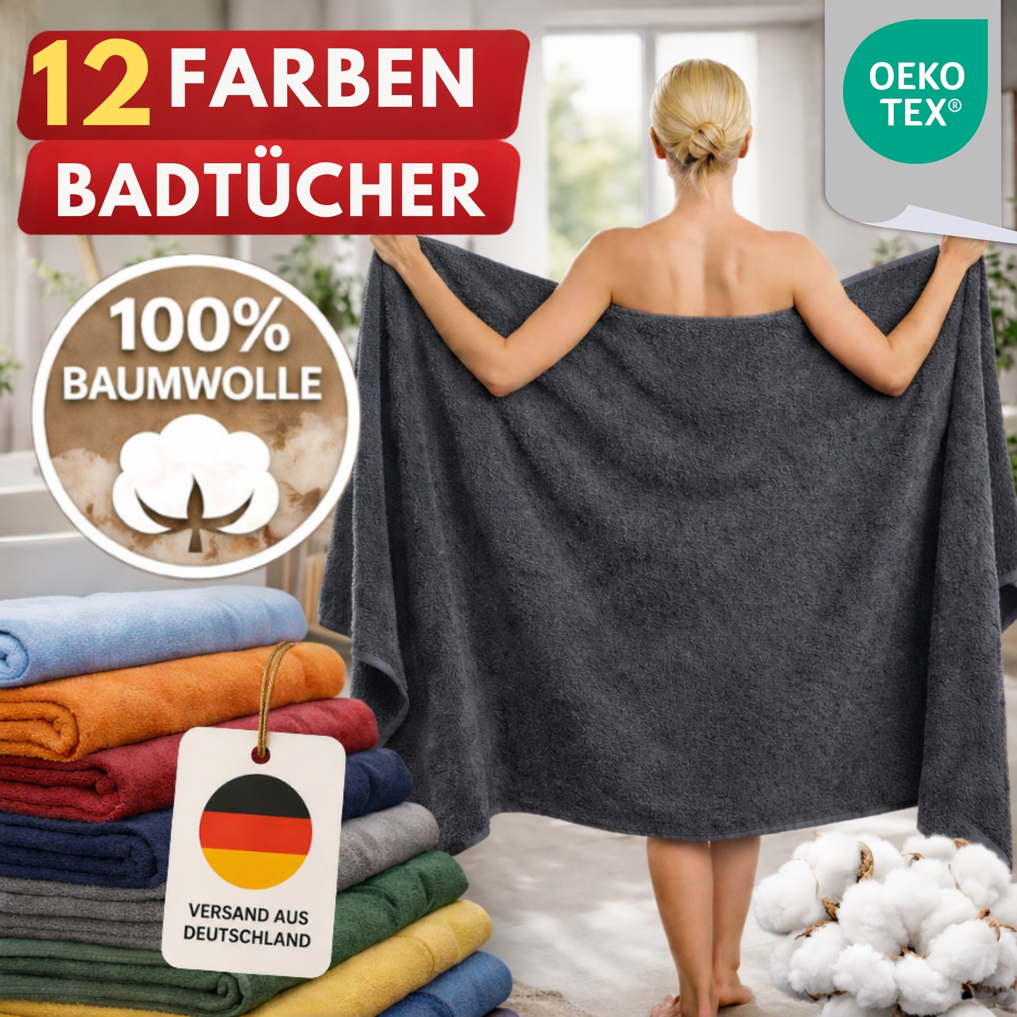 Image of Large Cotton Towel 100x200 Cm – Plush Terry Cloth For Sauna, Shower, Wellness, And Home, Quick-drying And Pleasantly Soft