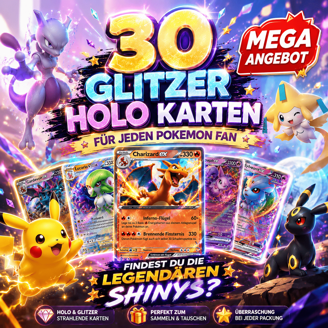30 Glitzer Cards - Perfect Gift - Expand Your Collection Like