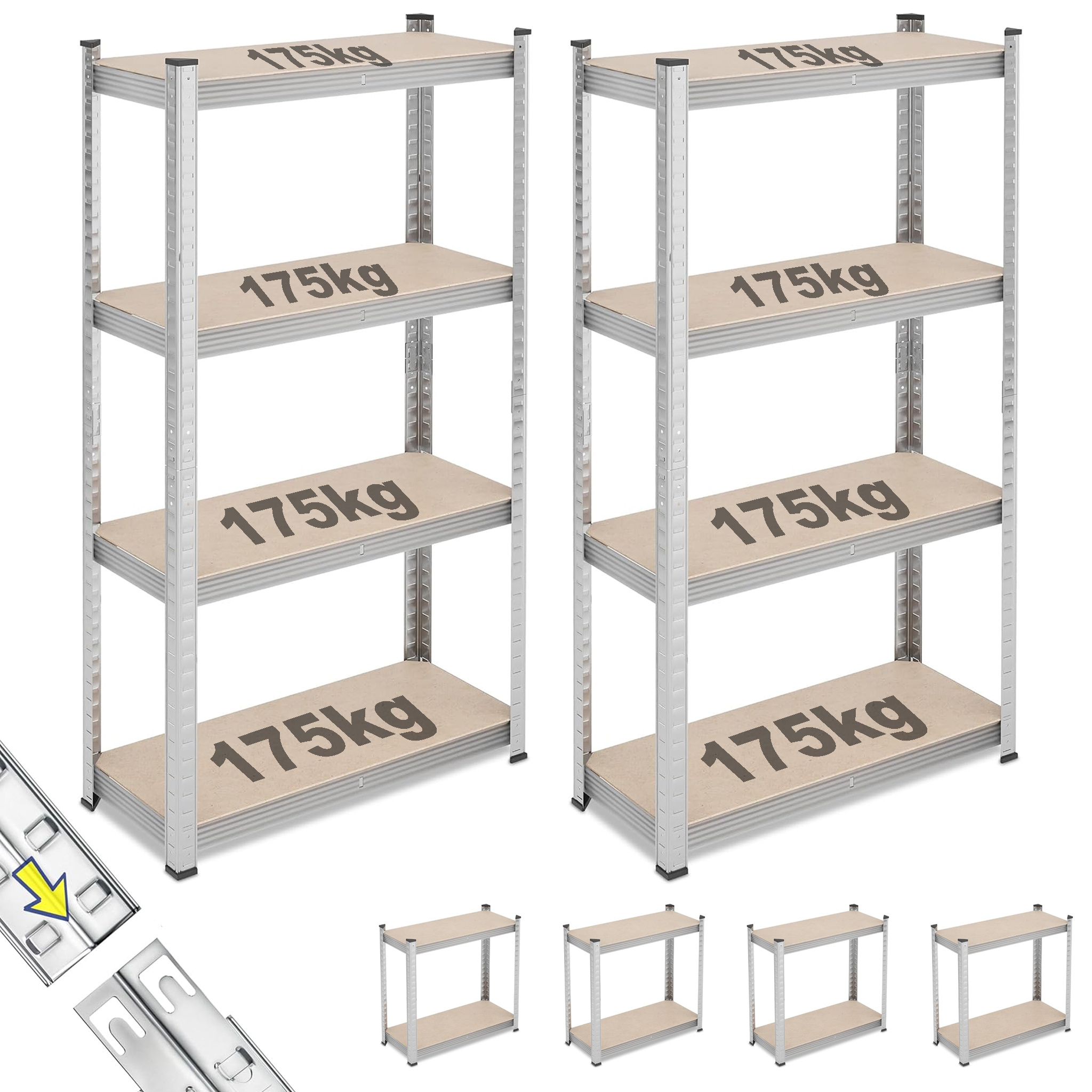 TEMU 2 Metal Shelving Units 4 Shelves In 30x70x150 Cm - Interlocking Shelving Without Screws - For Garage, Warehouse, Cellar And Storage