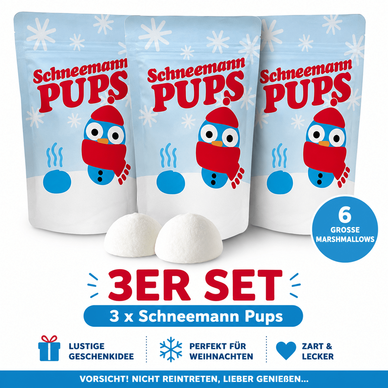 Image of 3-pack Snowman Poop Marshmallows – 6 Large White Foam Sugar Bacon Balls, Fun Christmas Gift Idea, 3 × 18 G