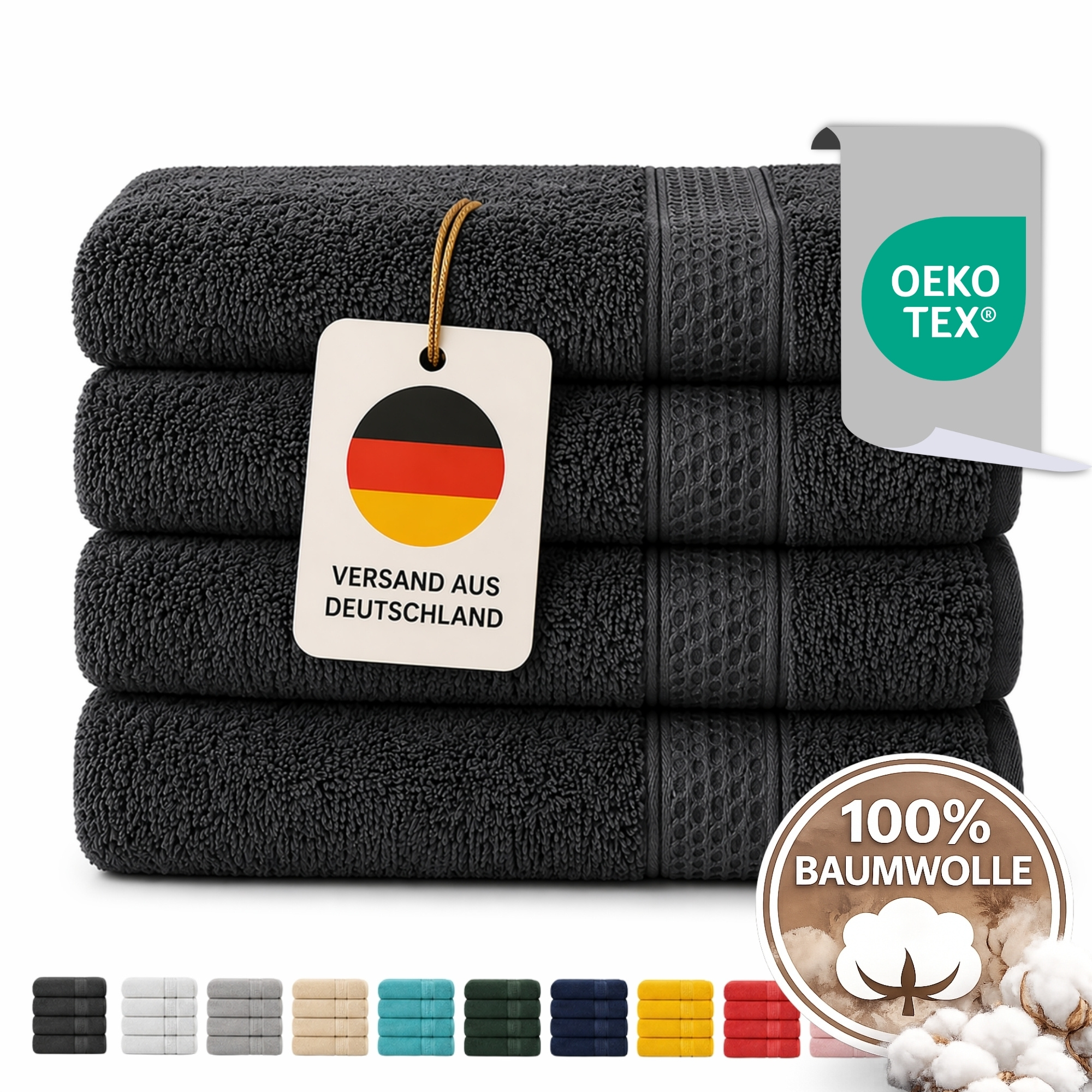 Image of 4pcs Hand Towel Set For Bath, Shower & Sauna Made Of 100%- 4 Sizes , 12 Colors From, Soft, Absorbent & Easy To Care For