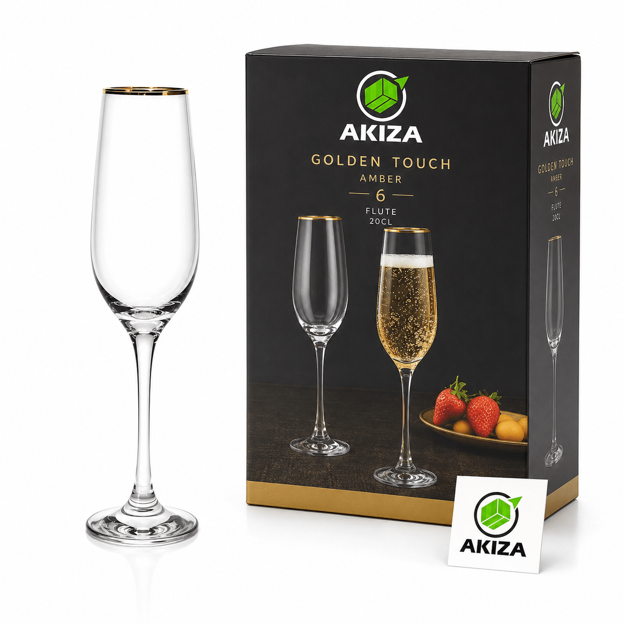 TEMU Set Of 6 Glasses 20 Cl With Gold Rim, Elegant Glassware For Sparkling Wine, Prosecco, And Toasts, Akiza