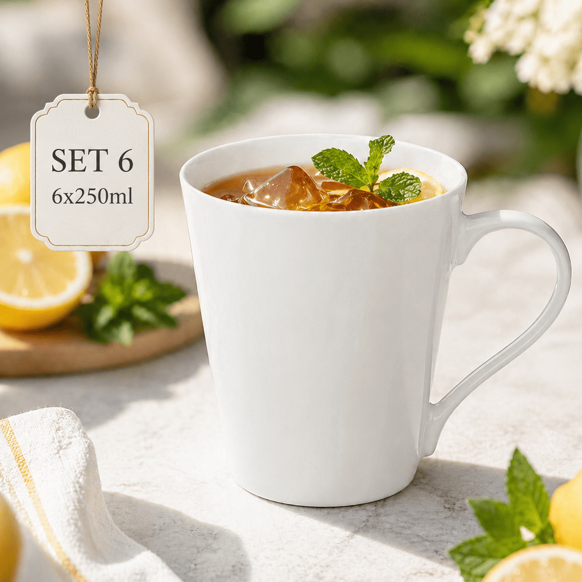 Ceramic Cup Glasmark 250ml Set Of 6 White Elegant For Coffee Tea Cappuccino Latte Breakfast Office Classic Gift Coffee Tea Daily Use Universal