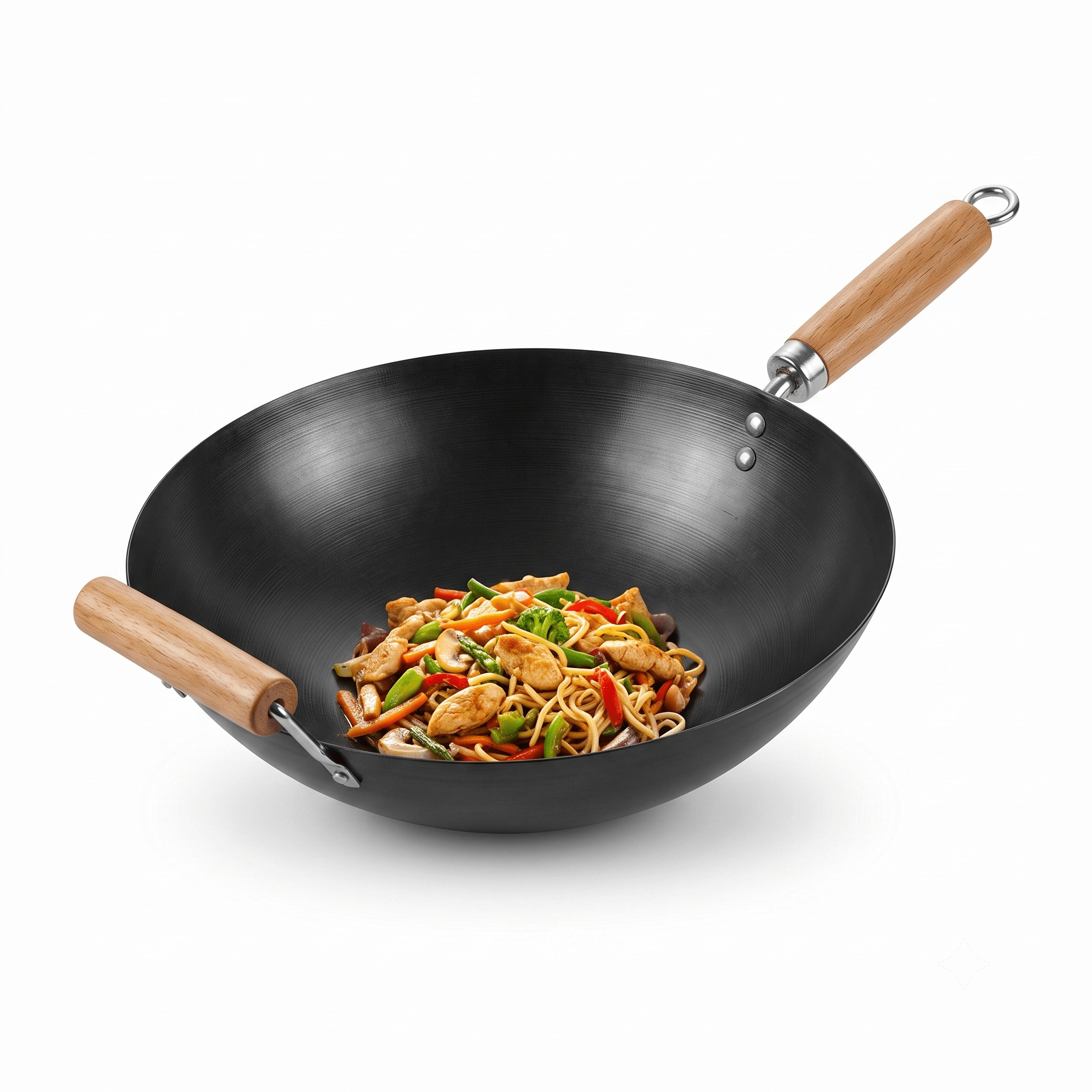 TEMU Holyhome - Wok Acciaio al Carbonio 35cm Antiaderente, in Legno - Wok per a Gas �� per Cucina Asiatica, Stir-Fry e Verdure Saltate �� �35 x H9 cm,