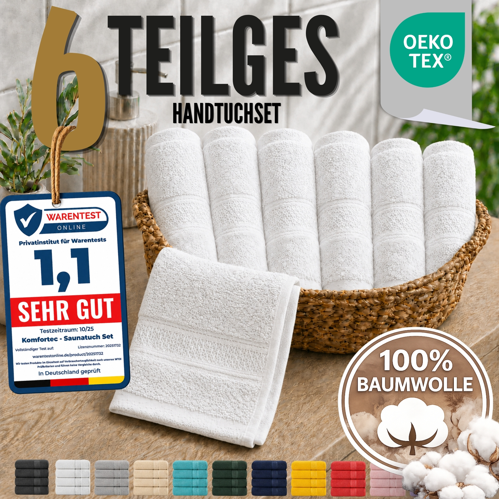 Image of 6pcs Set Of Guest Towels 30x50 Cm Made Of 100%– 500 G/m², Soft, Absorbent, Quick-drying, Skin-friendly, , For Bathroom & Guest Toilet