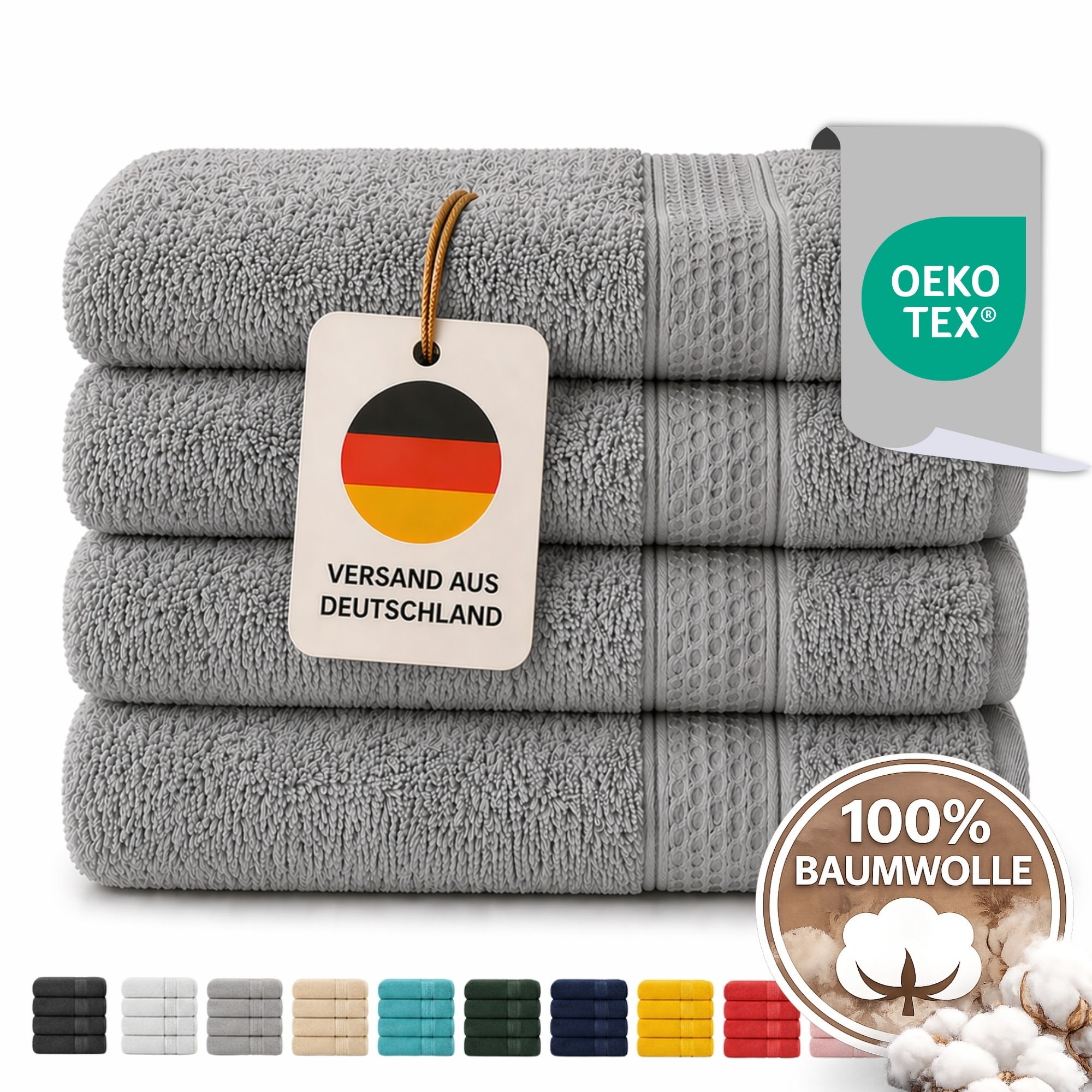 4pcs Hand Towel Set For Bath, Shower & Sauna Made Of 100%- 4 Sizes , 12 Colors From, Soft, Absorbent & Easy To Care For