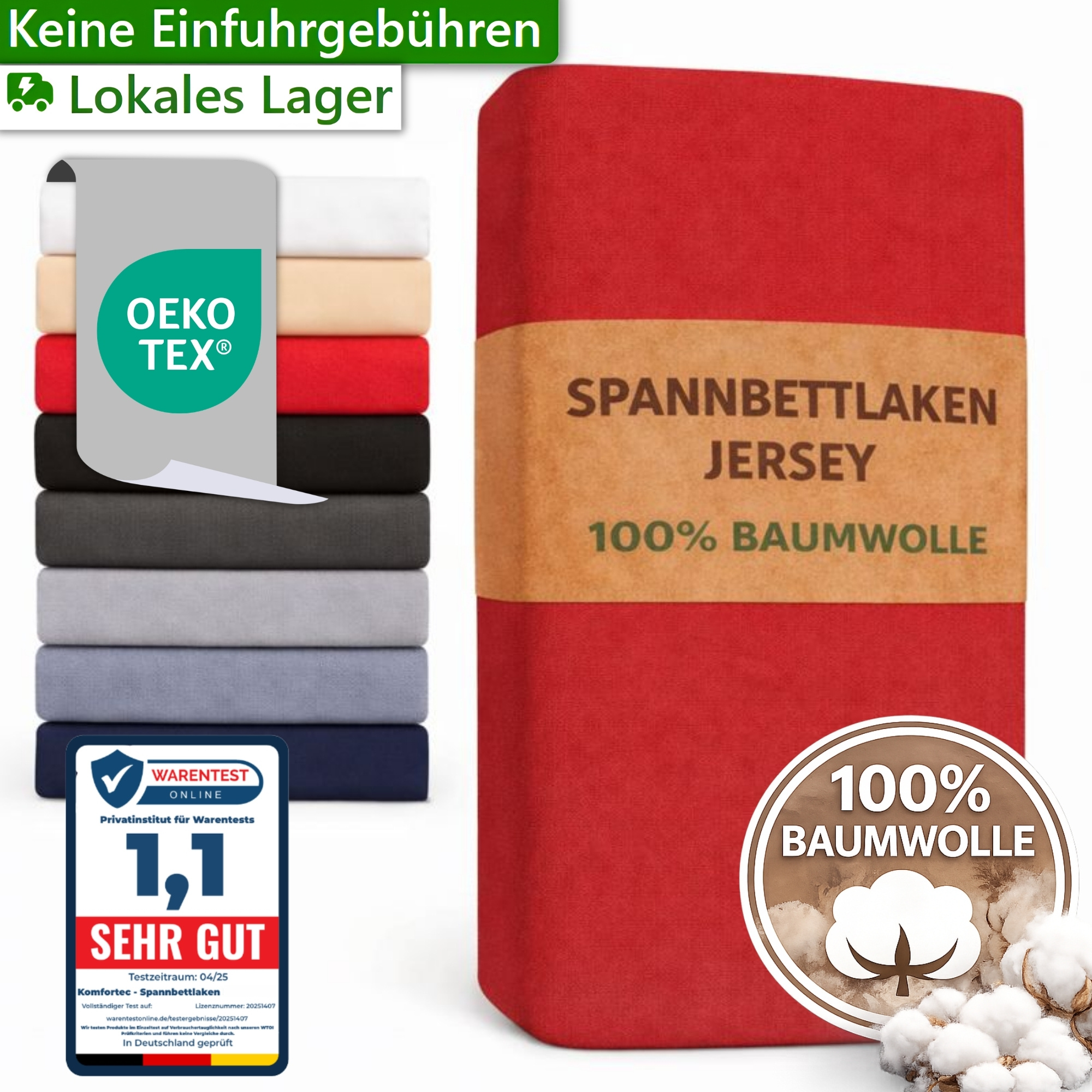 Image of Jersey Fitted Sheet Made Of 100% Cotton (135 G/m²) – Soft & Breathable, Elastic Rubber Band, For Box Spring Beds, Toppers & Mattresses