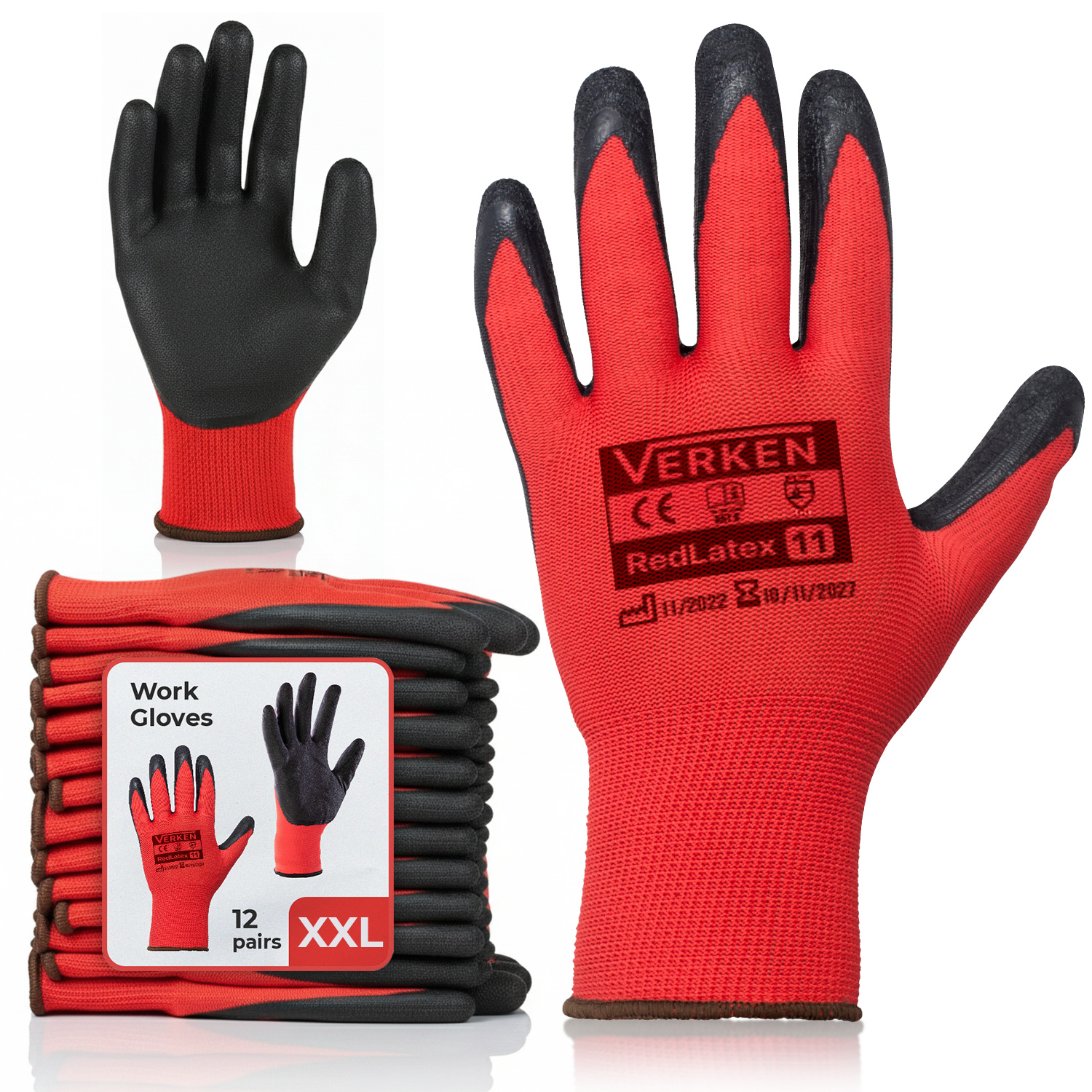 TEMU Guantes de Trabajo de Látex para Jardinería, Juego de 24 piezas, Talla XL, Recubiertos con Látex para Mejor Agarre y Resistencia a la Abrasión,