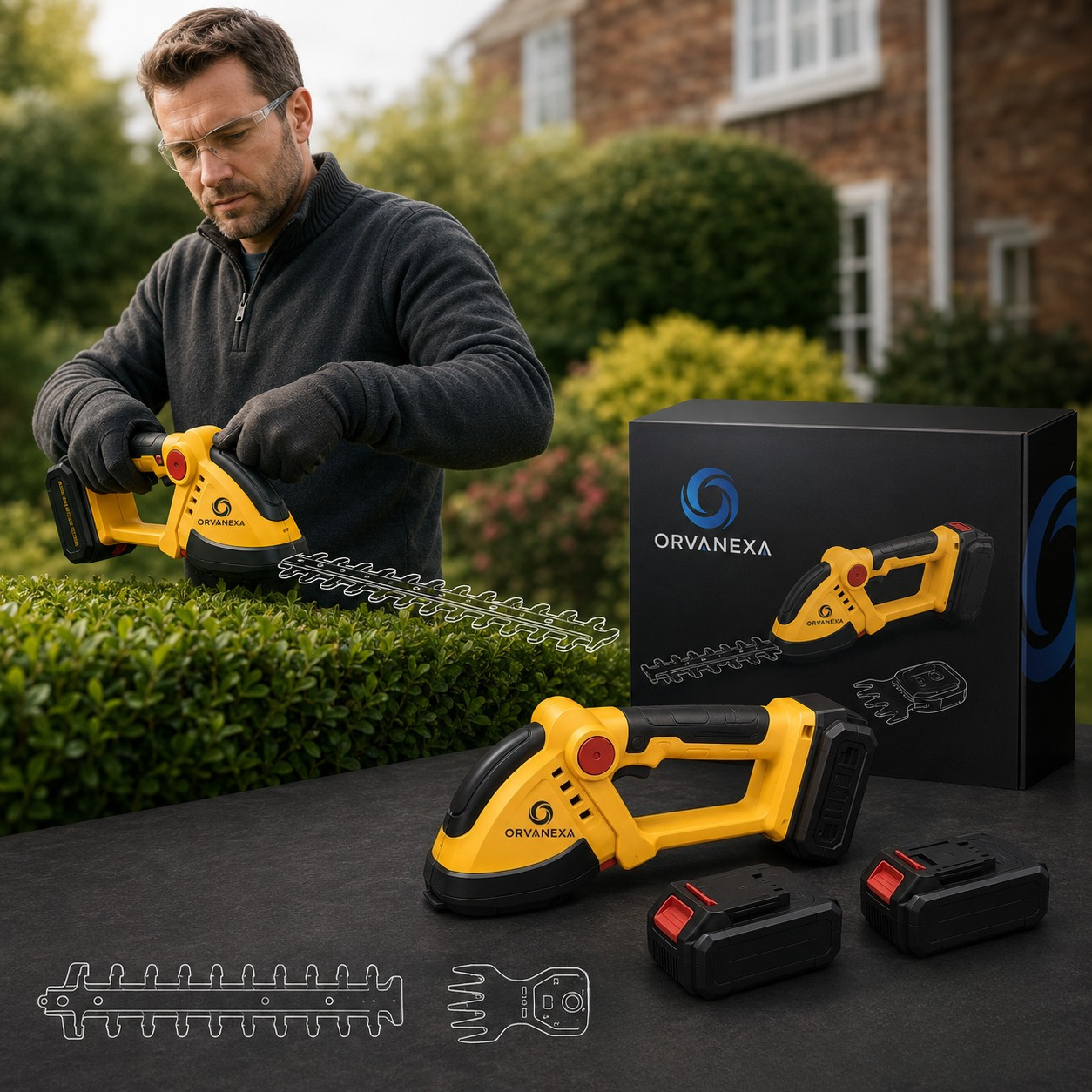 TEMU Orvaneca Cordless Hedge Trimmer Kit, A Compact Garden Tool Set For Yard, Lawn, And Shrubbery Maintenance