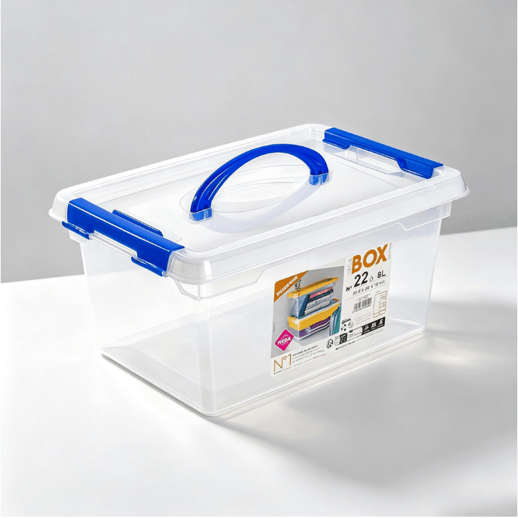 TEMU HOME Organizadora Plástica de 8 Litros con y Broches de Seguridad - N*22 - 33.8 .1 x 16 cm - Contenedor Transparente con Asa para Almacenamiento