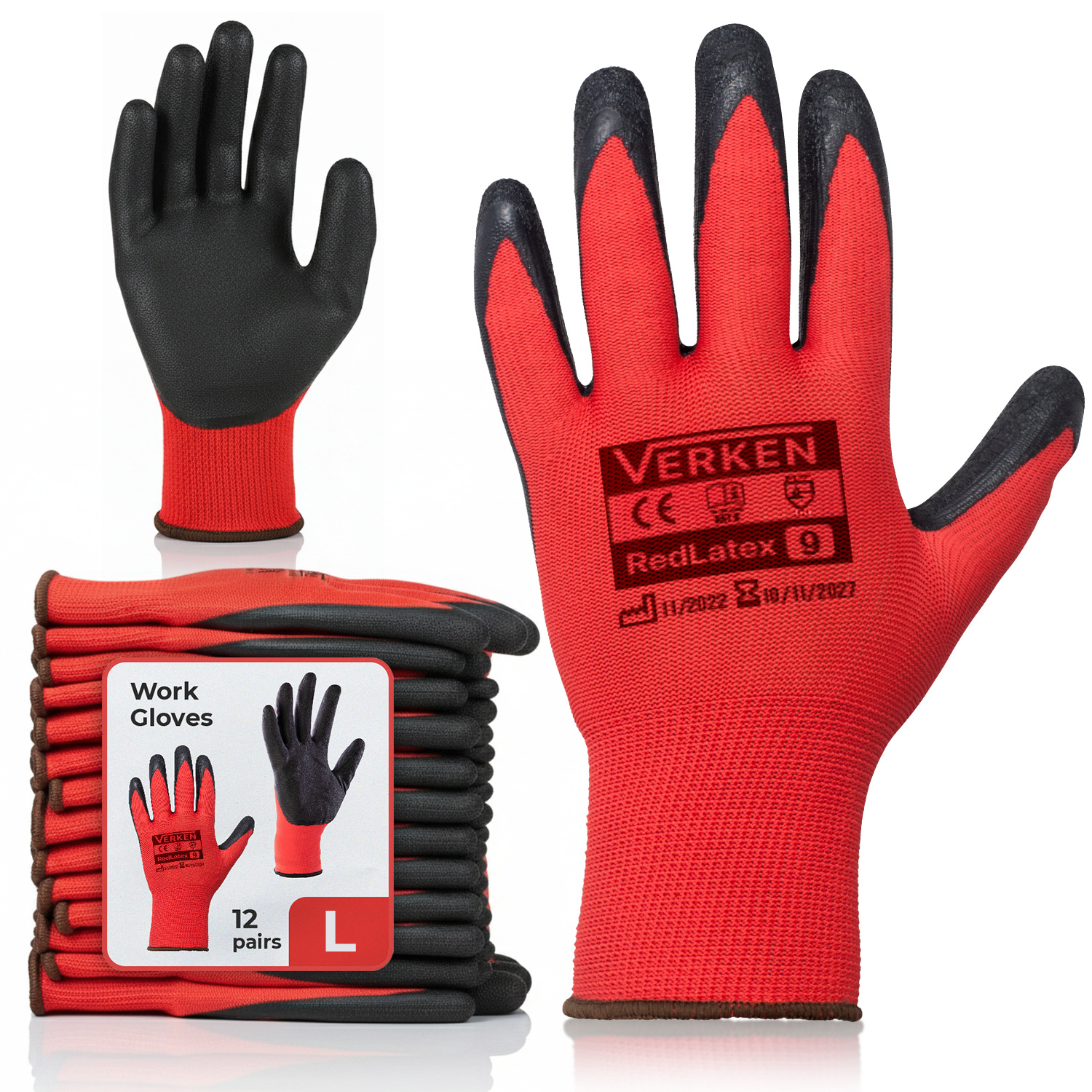 TEMU Guantes de Trabajo de Látex para Jardinería, Juego de 24 piezas, Talla XL, Recubiertos con Látex para Mejor Agarre y Resistencia a la Abrasión,