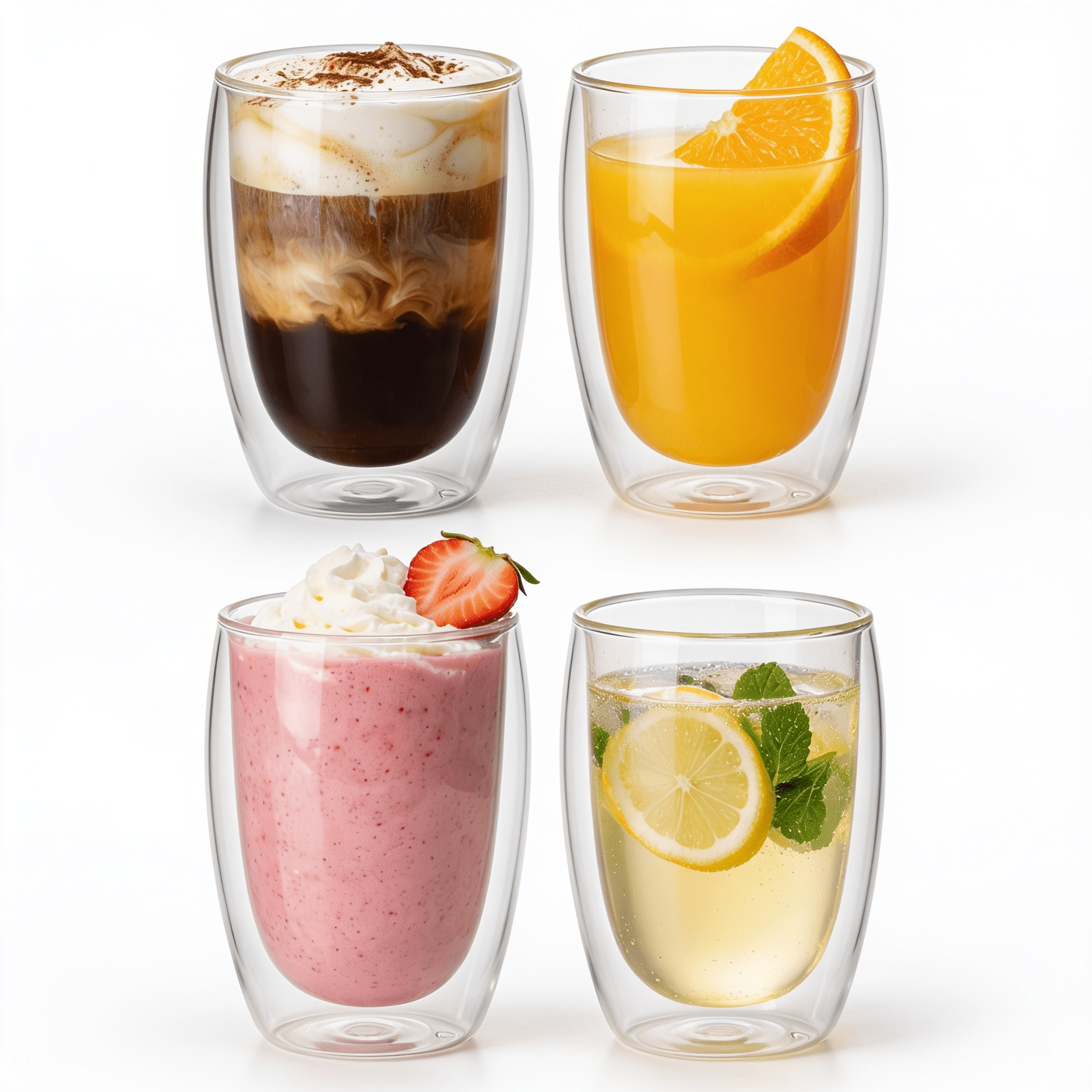 TEMU Pack Of 4 Double Walled Insulated Thermal Coffee Glass Mug 350ml