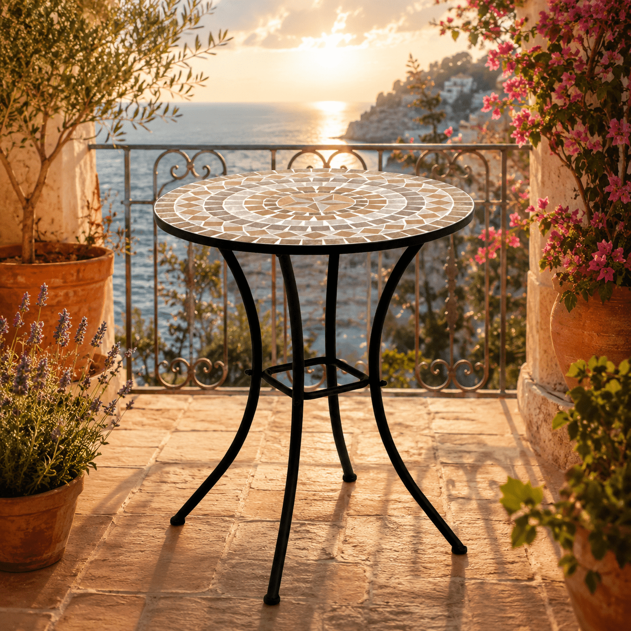 Round Bistro Table Ø 60 Cm With Mosaic Tabletop – Weather-resistant Iron Garden Table For Balcony, Terrace, And Garden