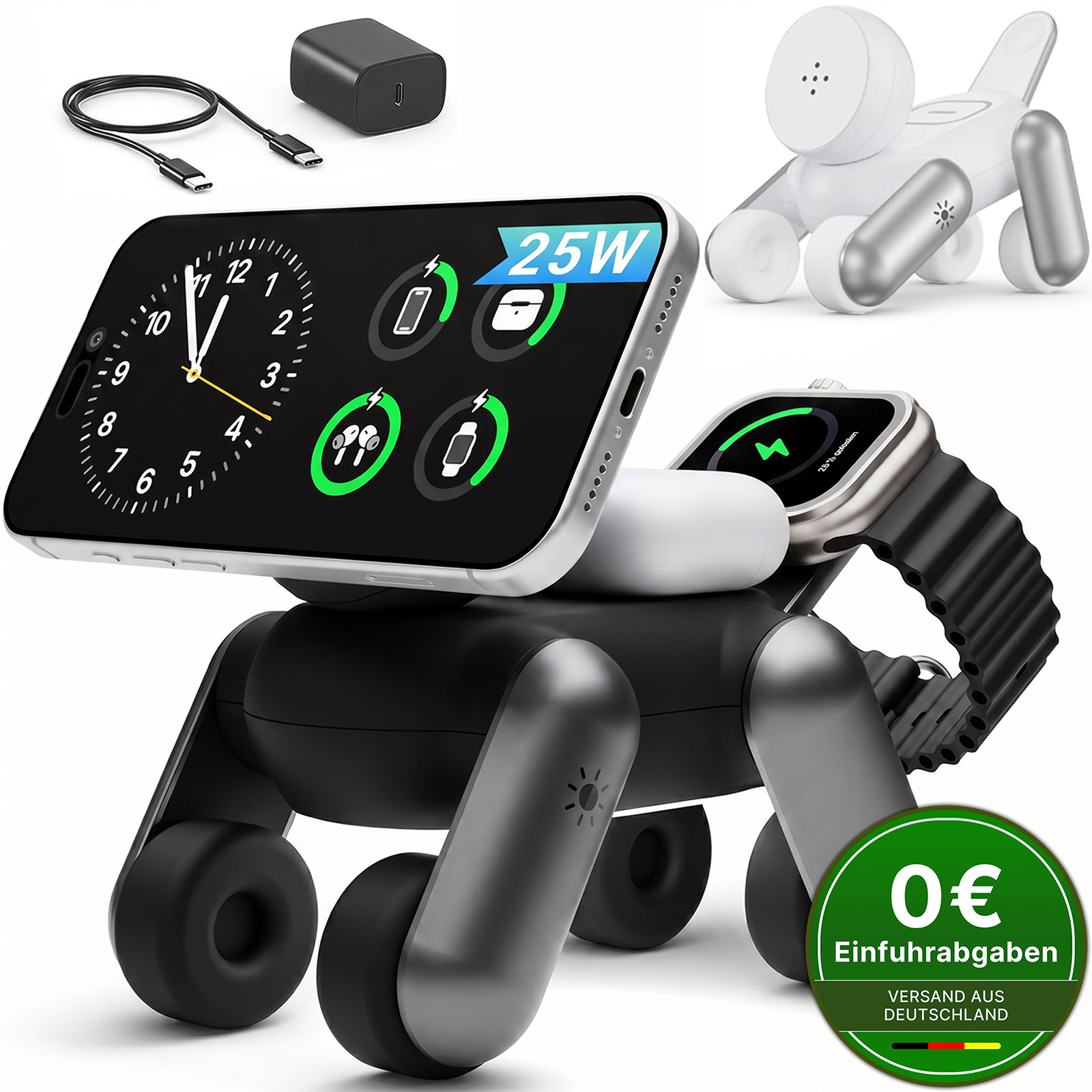 Image of 25w 3-in-1 Magnetic Charger For Iphone 18/17/16 Pro Max, Watch & Airpods, Ultracharge | Magsafe For Qi 2.2 Charging Station, Dog Charger [includes Cable And Charger]