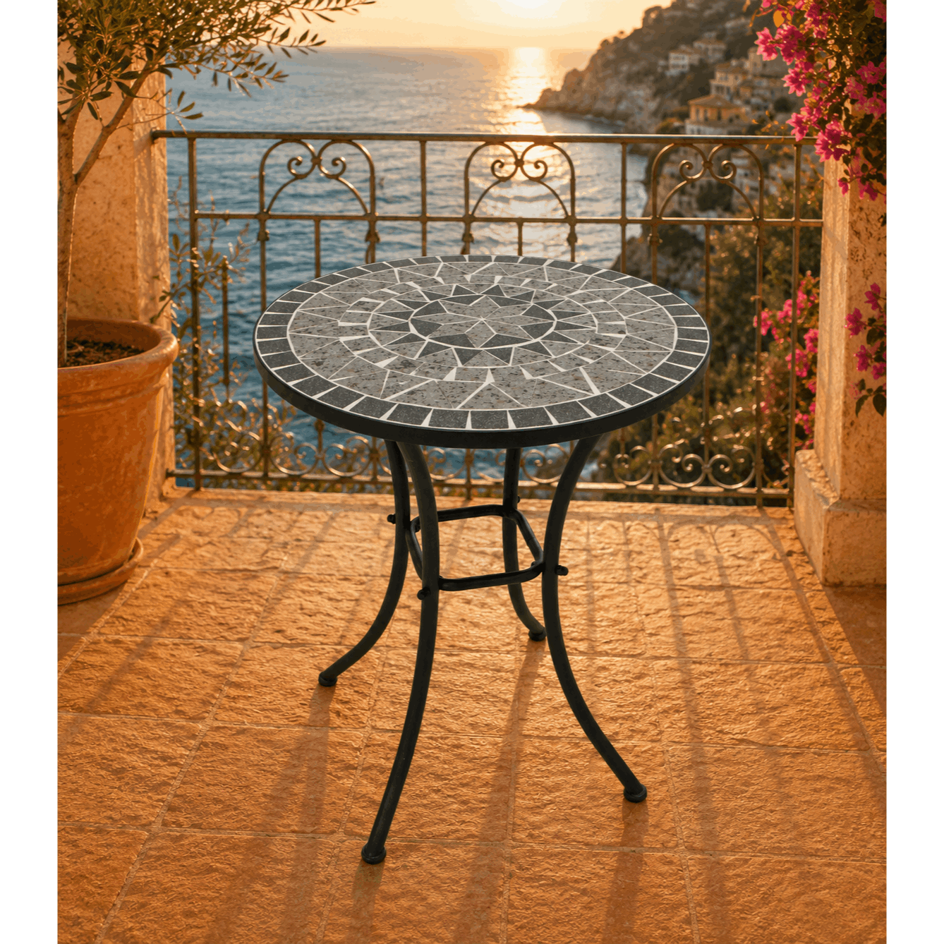 Image of Round Bistro Table Ø 60 Cm With Mosaic Tabletop – Weather-resistant Iron Garden Table For Balcony, Terrace, And Garden