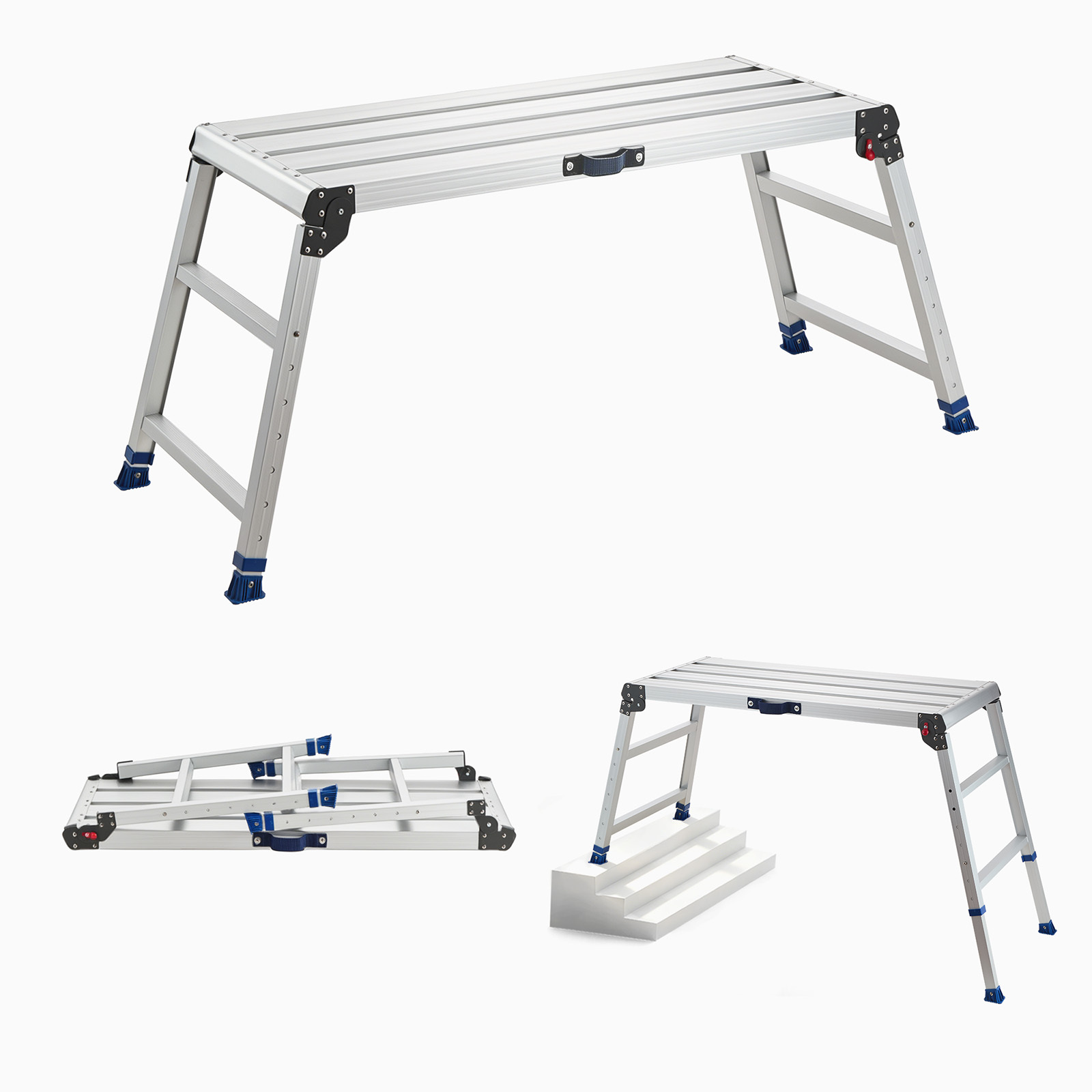 Image of Vevor Folding Work Platform, Adjustable Height 23-34.5 In, 40 X 18 In Aluminum Step Stool, 500 Lbs Load Capacity, Heavy Duty Non-slip Platform Ladder, Portable Work Bench For Painting, Maintenance