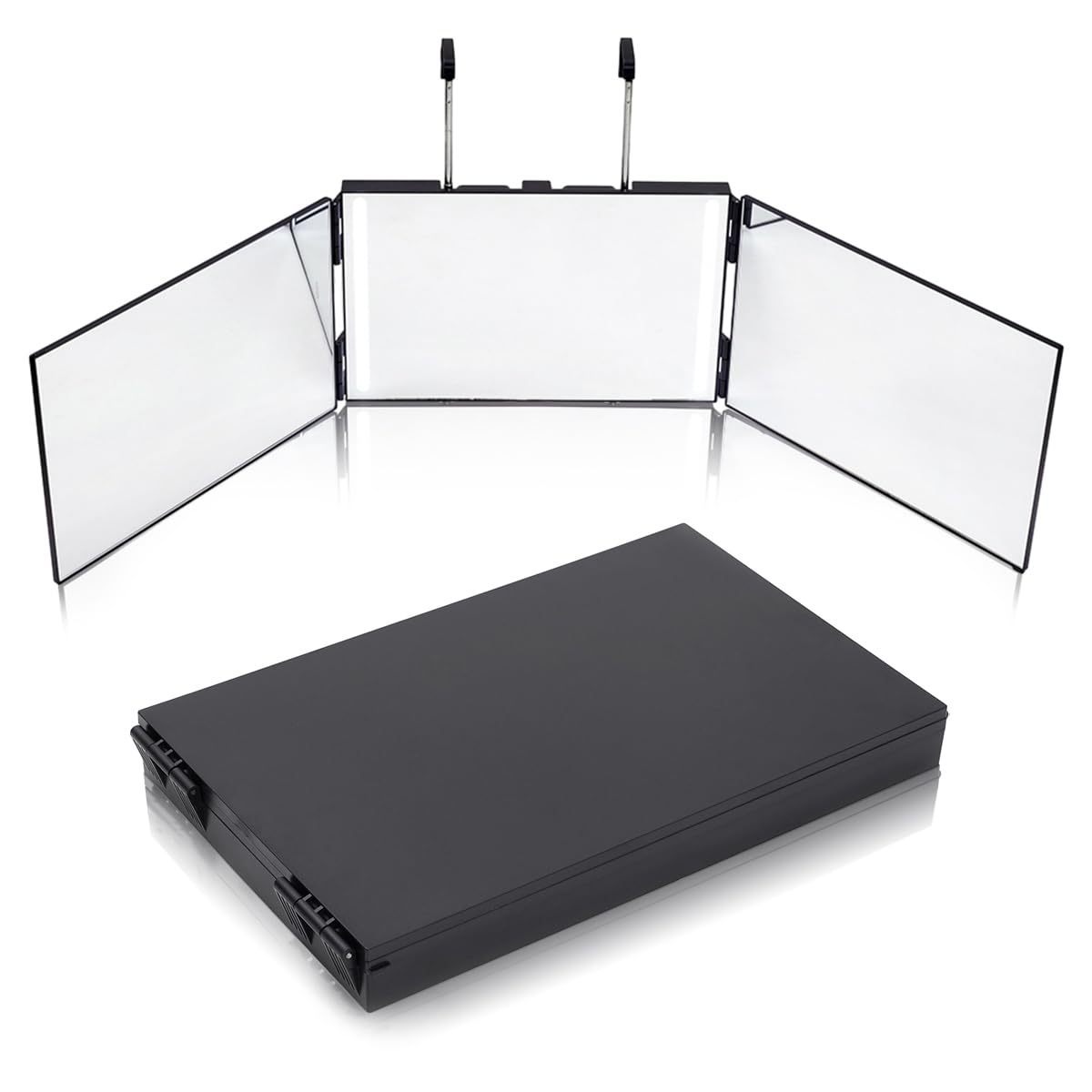 Image of 3 Way Foldable Trifold Mirror Hd Distortion-free Glass Grooming Mirror With Adjustable Stainless Steel Hooks Portable Travel Hanging Makeup Mirror For Bathroom