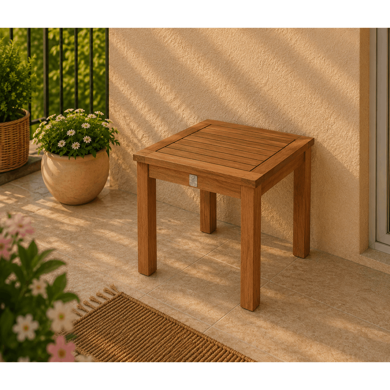 Image of Eucalyptus Wood Side Table 40 × 40 Cm – Weather-resistant Garden Table, Storage Table For Balcony, Terrace, Garden, And Lounge