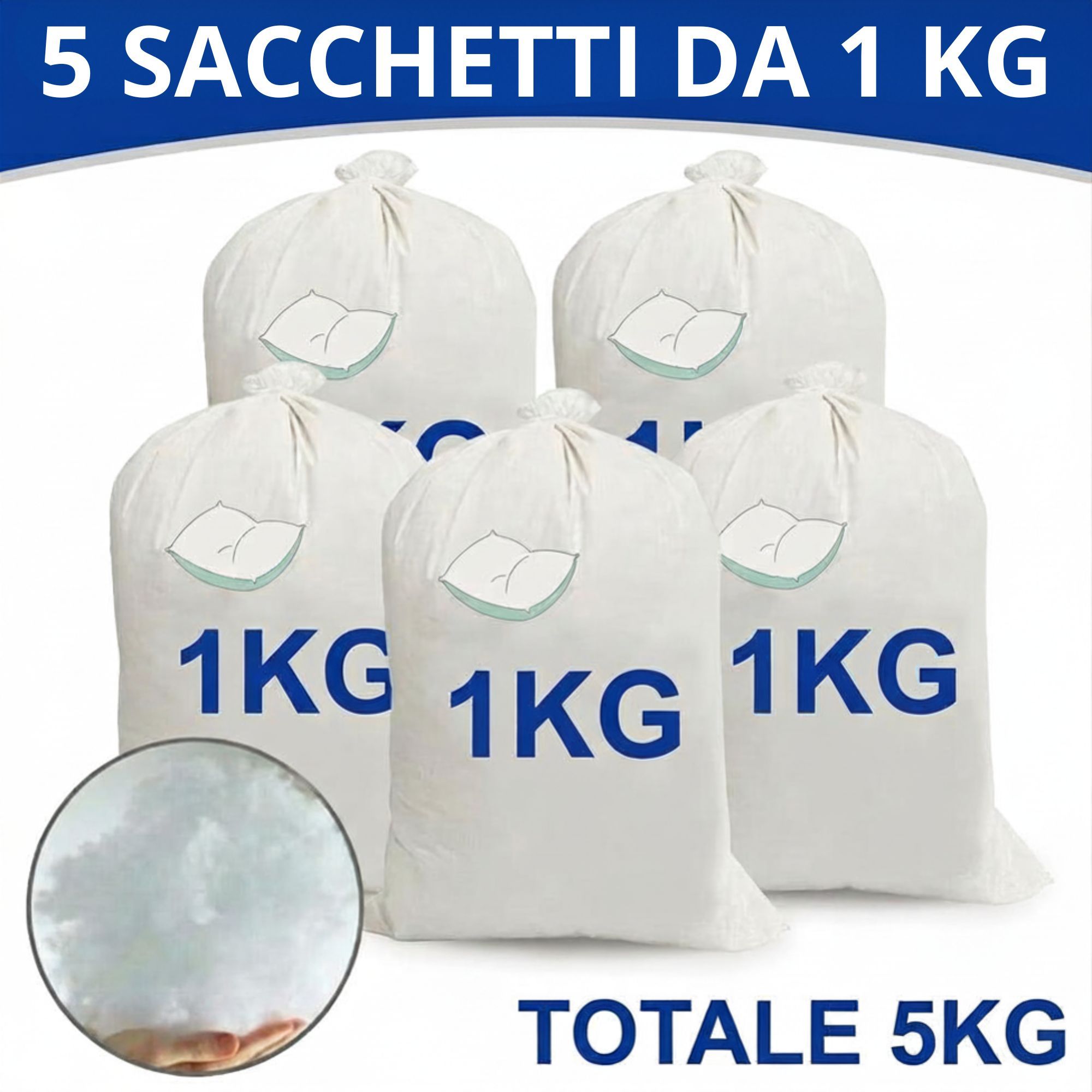 TEMU 5 KG Ovatta per Imbottitura Cuscini, Peluche, Amigurumi, Realizzata in Fibra di Poliestere Soffice (5 Pratiche Buste da 1KG l'una)
