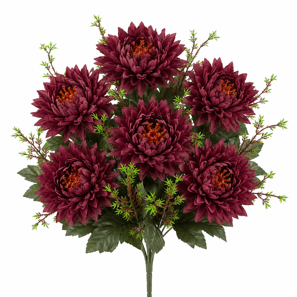 Artificial Bordo 7 Branches Chrysanthemum Flowers For Grave In Vase 67cm