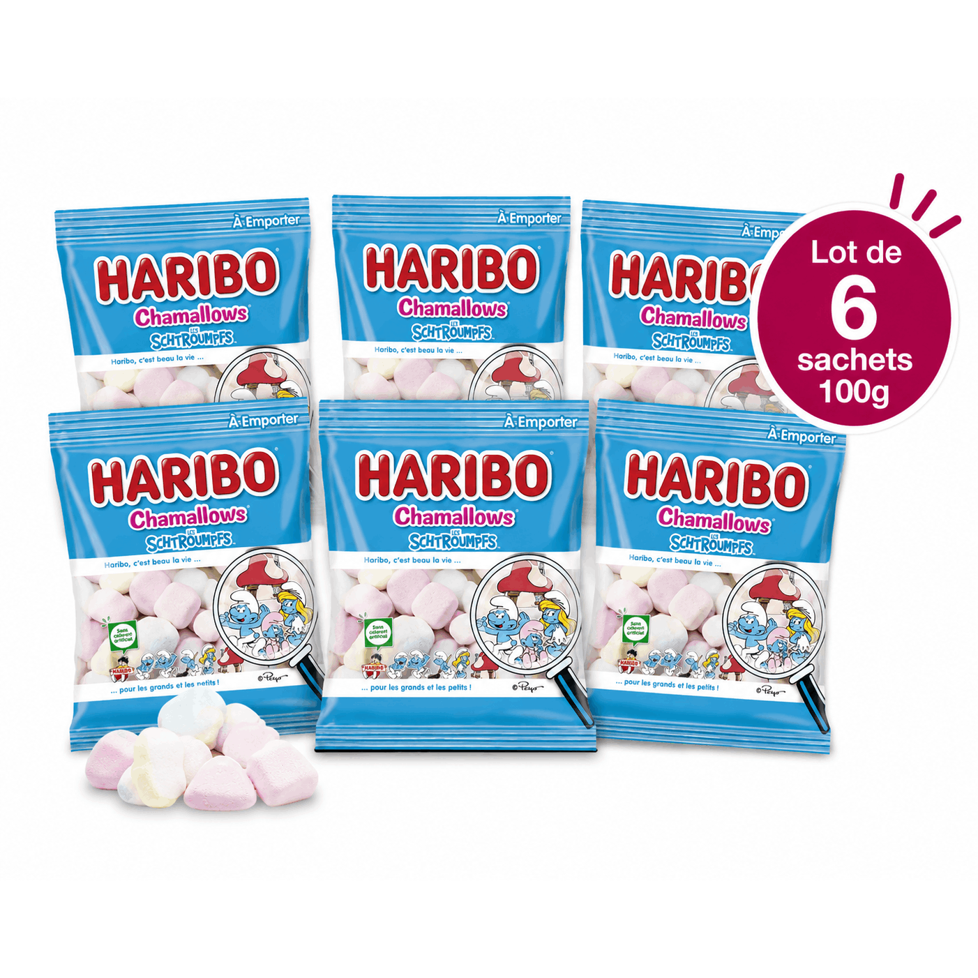 Marshmallow - Haribo Pack Of 6 Bags, 100g Each