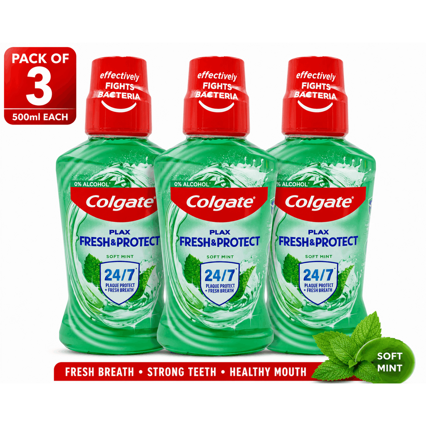 TEMU Colgate Plax Fresh & Mint Mouthwash 250ml X3 | Alcohol-free Mouth Rinse | Fresh Mint Flavour | Pack Of 3